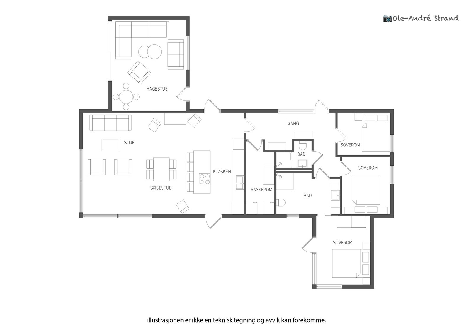 Hovedhuset har et areal på 100 m² på ett plan + Hagestue på 18 m² Galleribilde