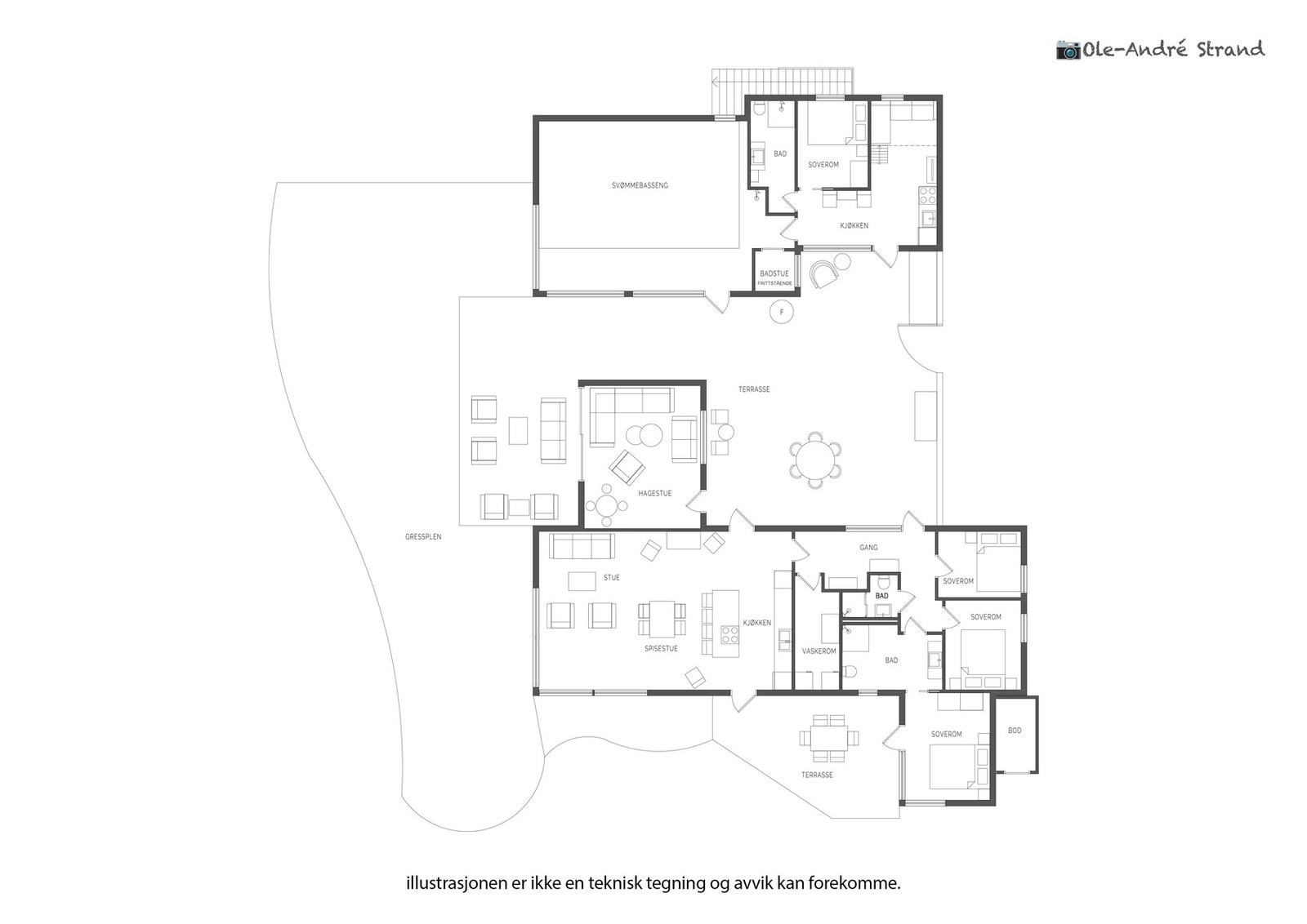 Byggene har et samlet bruksareal på 226 m² | Mellom byggene er det terrasse på 80 m² Galleribilde