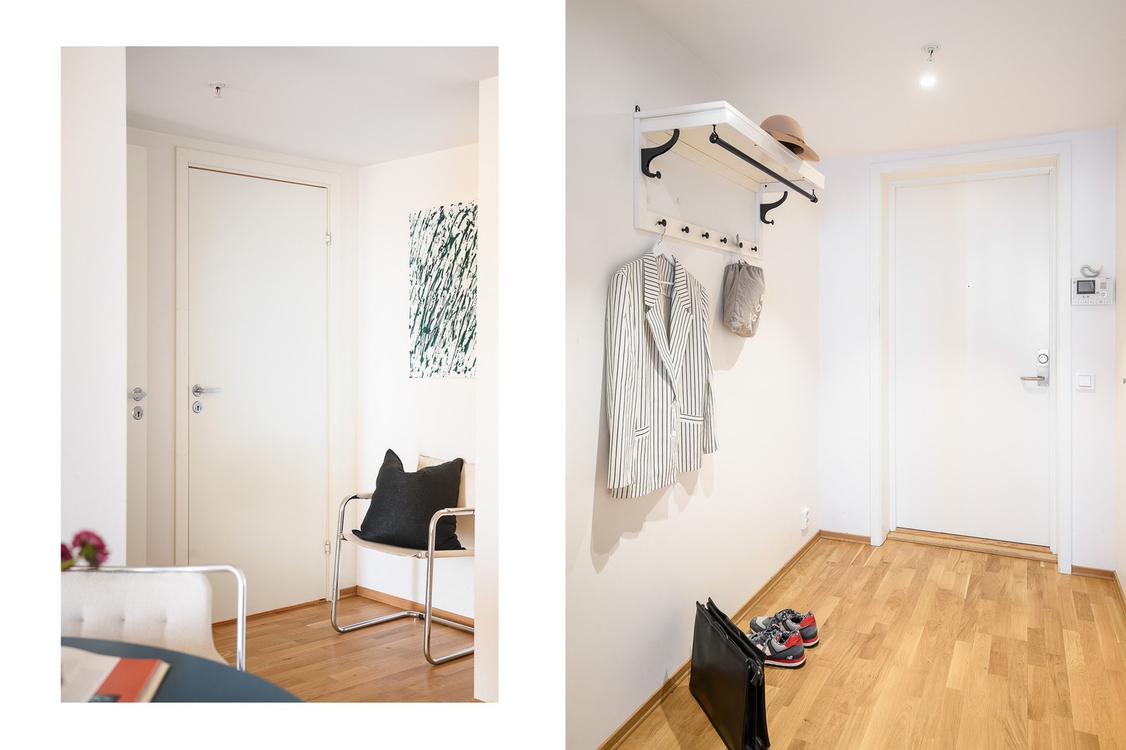 Innbydende entré med plass til oppbevaring av yttertøy og sko. Galleribilde