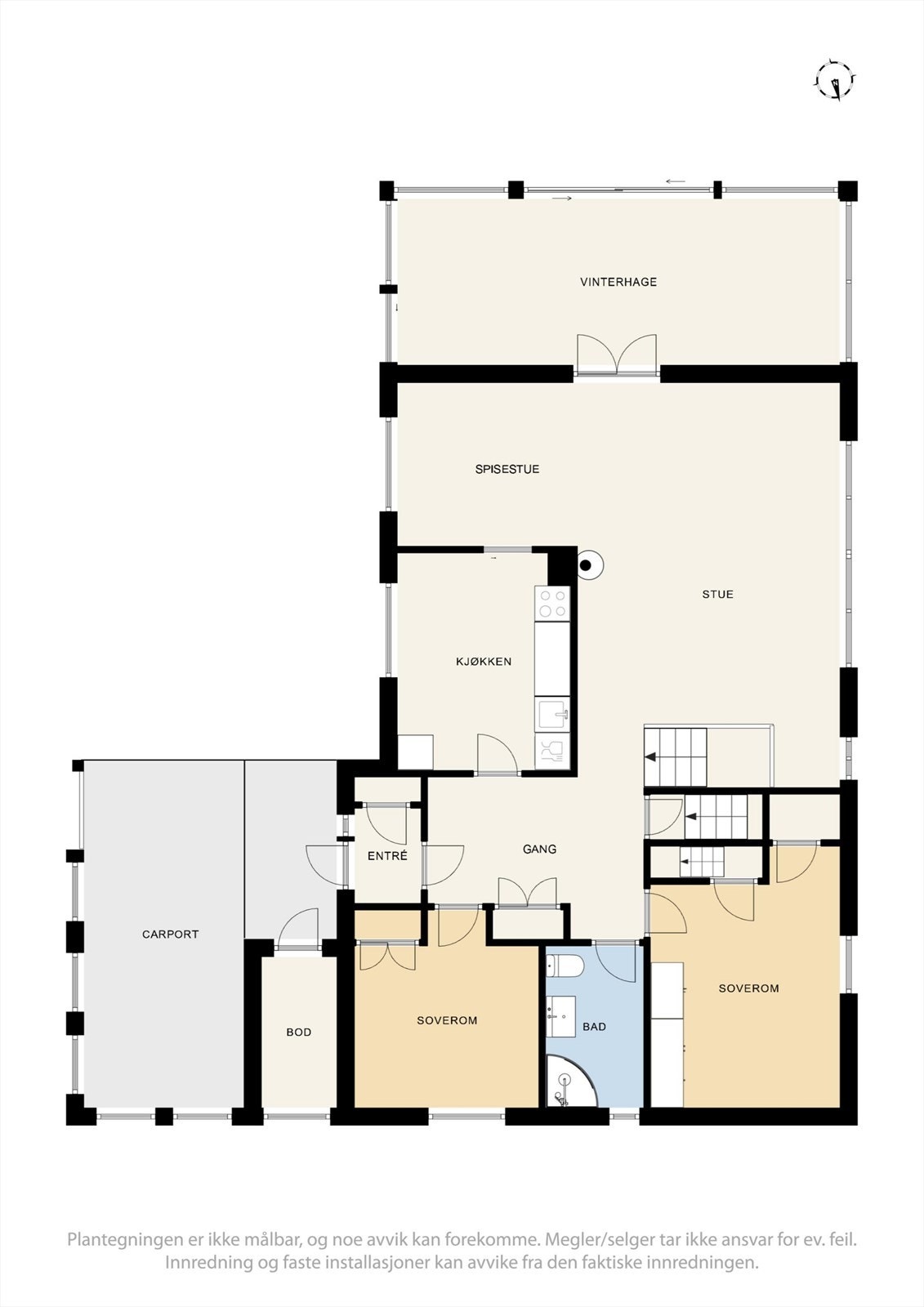 1. etasje har et bruksareal på 94 m² (BRA-I) og inneholder blant annet stue, kjøkken, to soverom og bad. Galleribilde