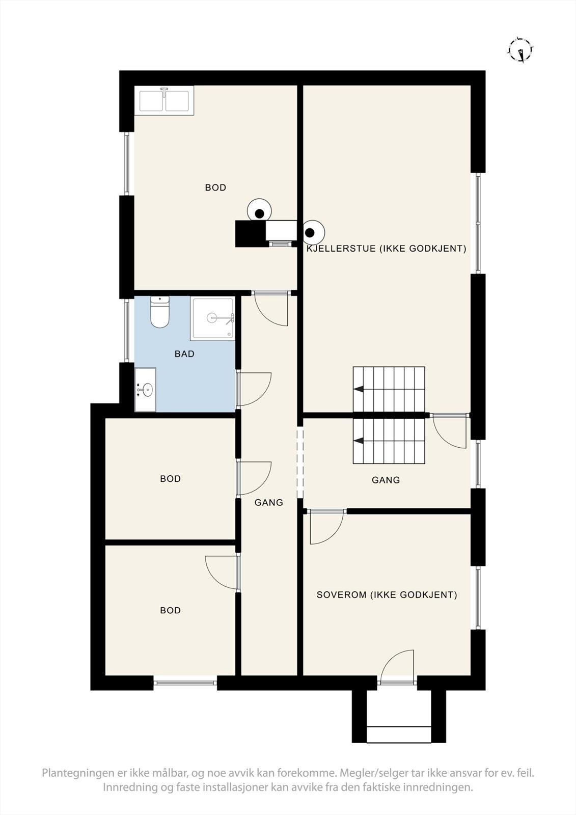 Kjelleretasjen på 88 m² (BRA-I) rommer flere innredede rom (se pkt. vedr. ferdigattest i salgsoppgaven). Galleribilde