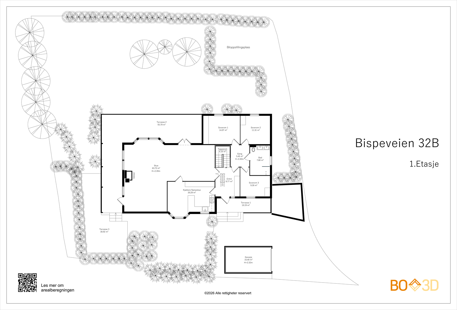 Plantegning 1. etasje m/ garasje og uteområdet Galleribilde