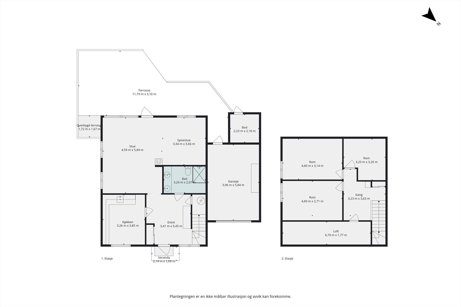 Plantegning 1. etasje og loftsetasje. Galleribilde