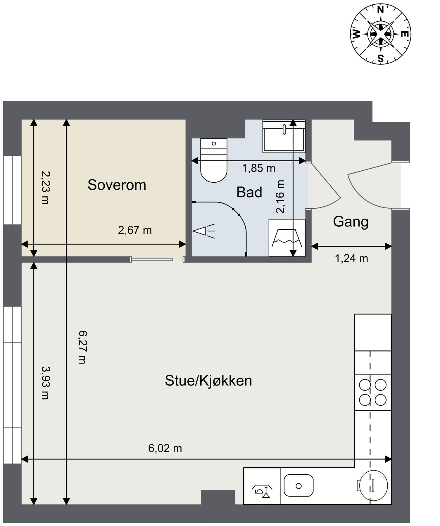 Leiligheten ligger i 1. etg og inneholder: Stue med åpen kjøkkenløsning, soverom, entrè og bad. Disponerer en bod i kjeller. Galleribilde