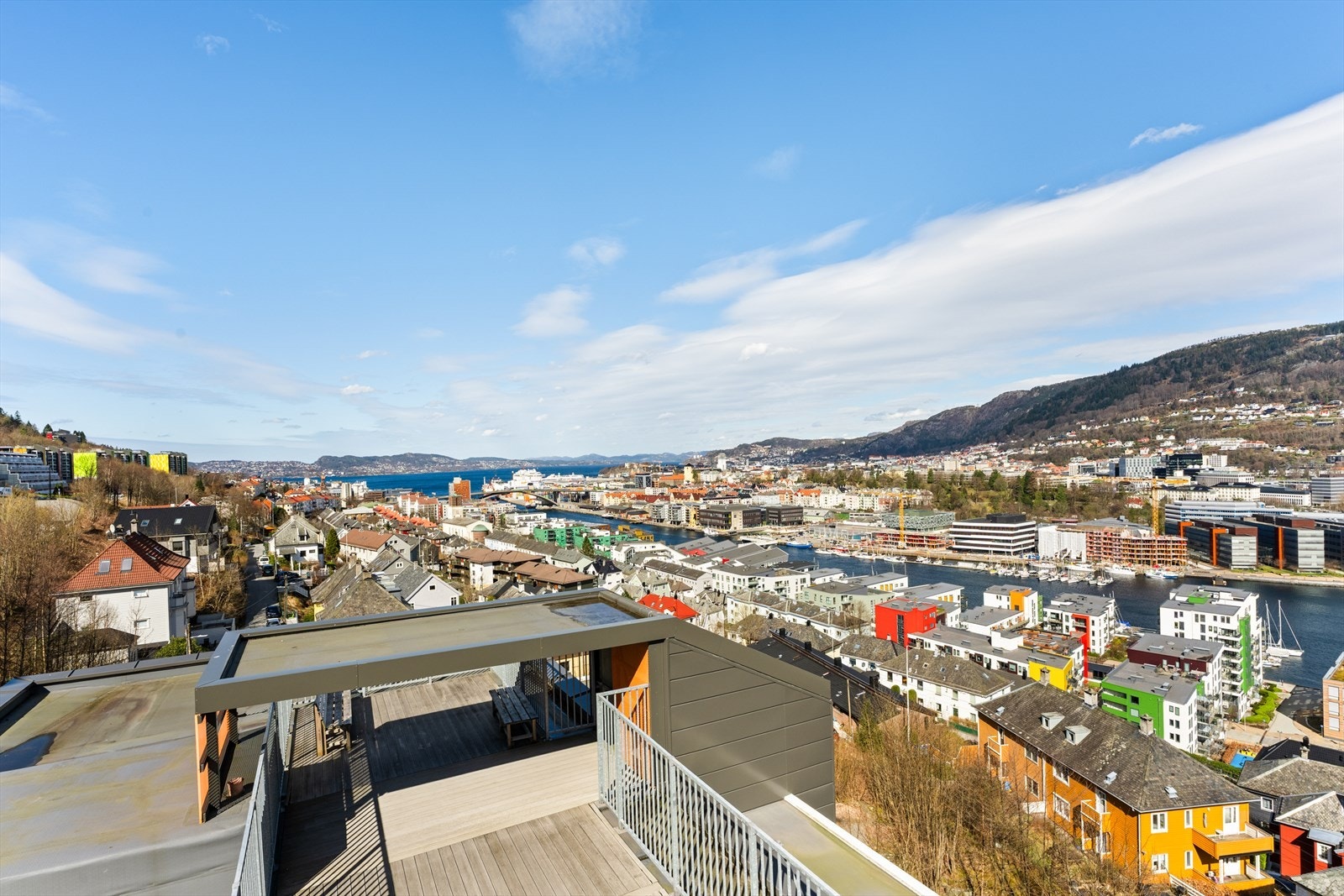 Herfra er det gode solforhold og fantastisk utsikt mot innseilingen til Bergen, Fløyen og Ulriken Galleribilde