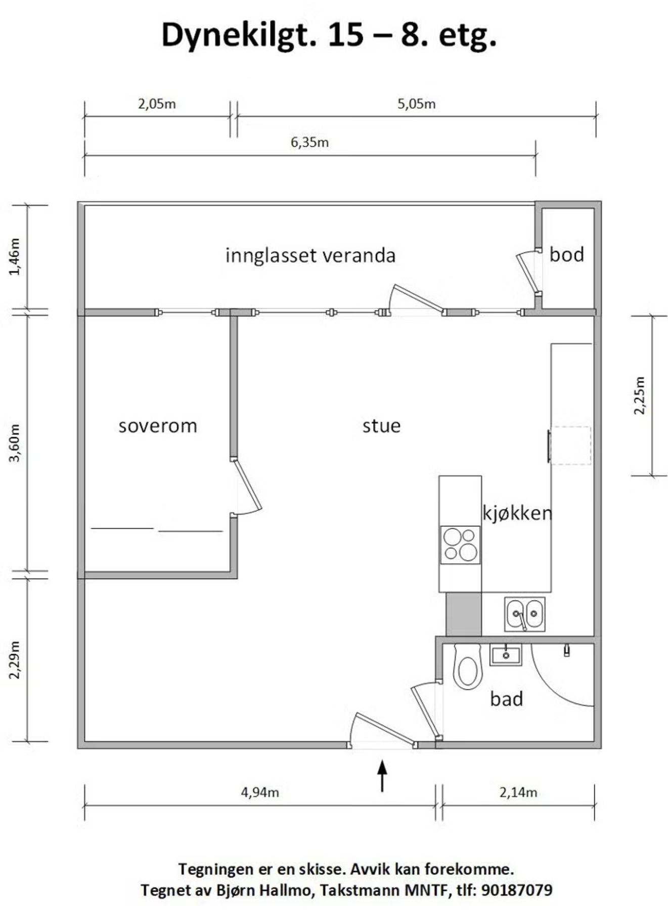 La oss se nærmere på nevnte planskisse. I tillegg til innvendig areal, disponerer leiligheten 1 kjellerbod. Galleribilde