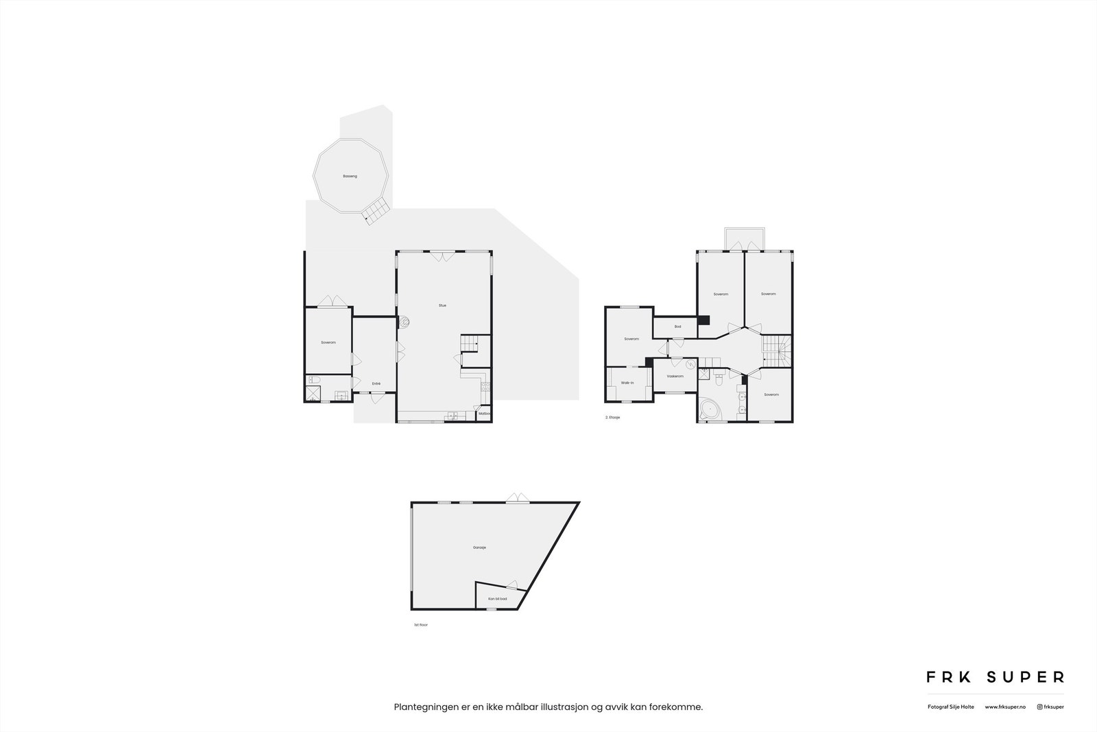 Boligen strekker seg over to plan med et samlet bruksareal på 190 m², og har en familievennlig planløsning med totalt fem soverom. Galleribilde