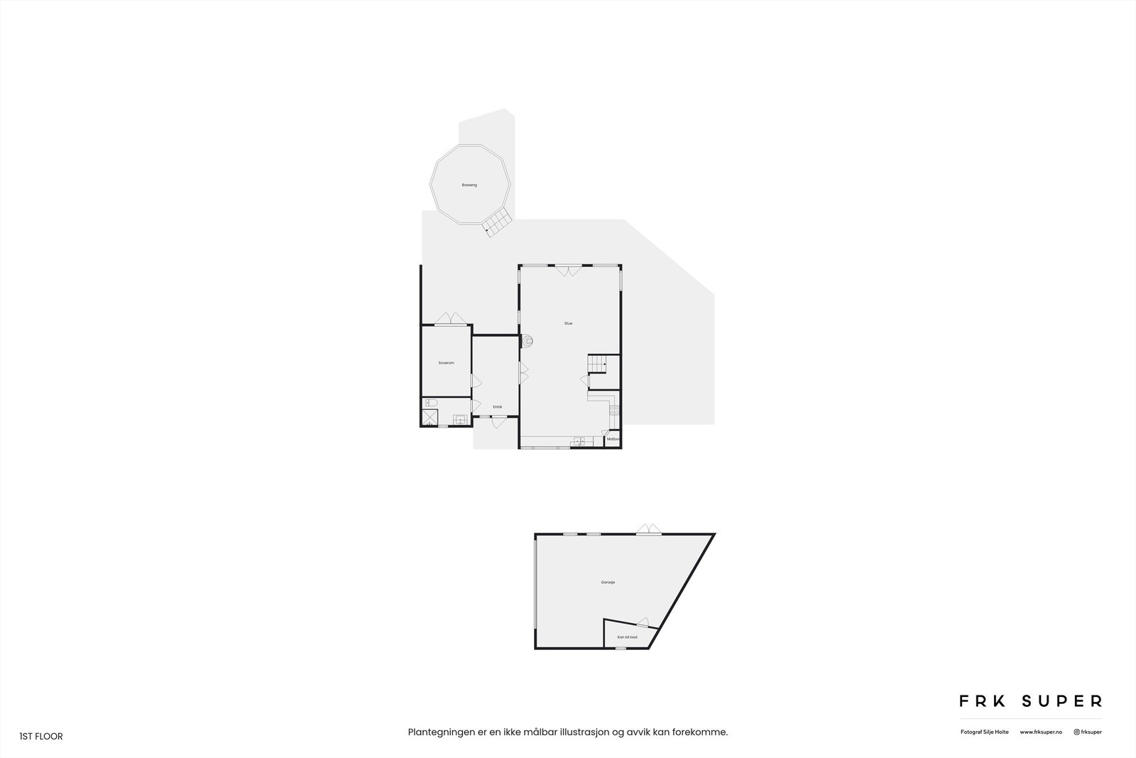 Første etasje rommer en åpen stue- og kjøkkenløsning på nesten 65 m², i tillegg til entré, bad, bod og et soverom. Galleribilde
