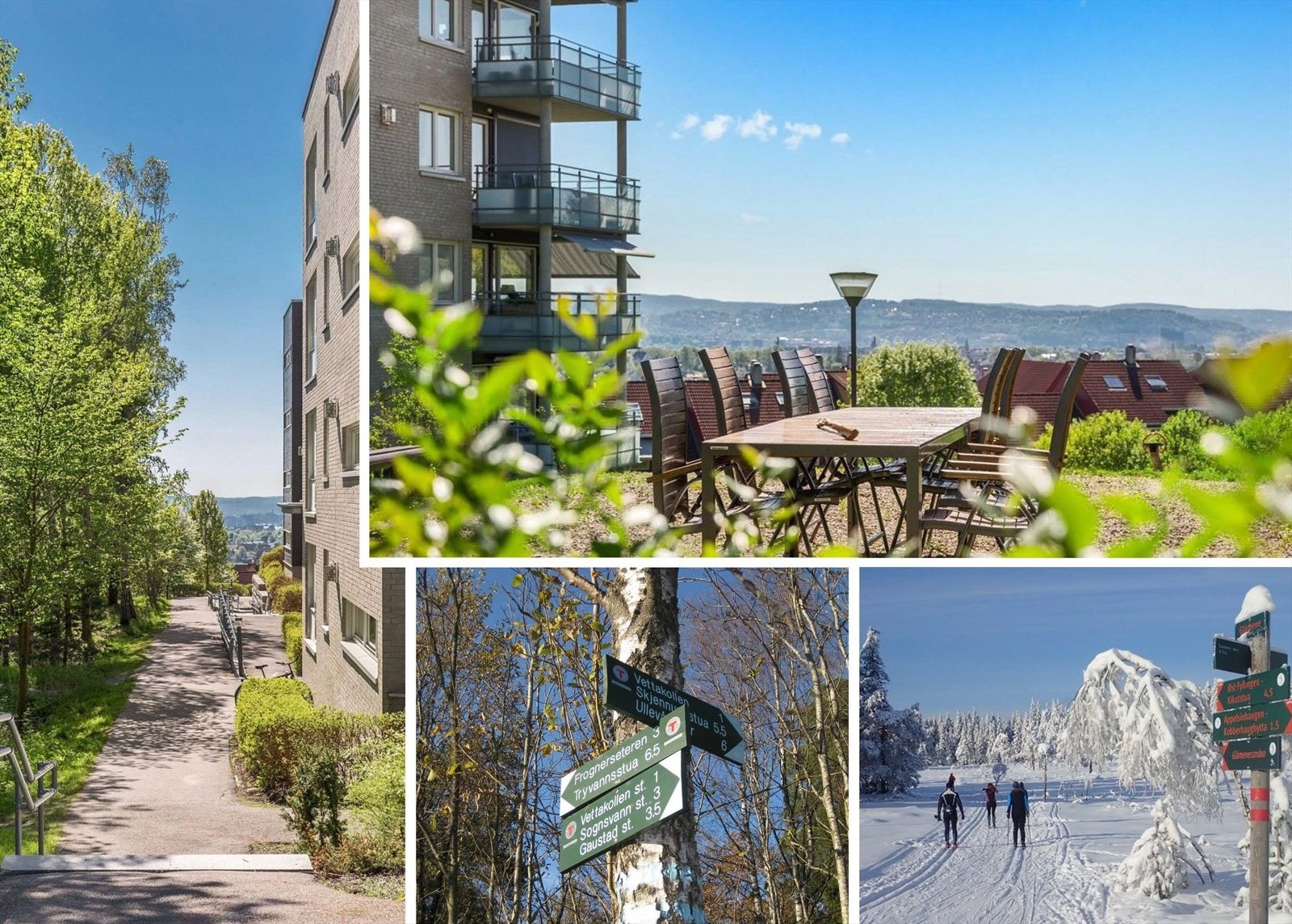Ved å bo så nærme Marka kan man lett ta på seg skiene rett utenfor døren, og finne preparerte skiløyper innen kort avstand. Trafikkfri gangvei fører deg til Sognsvann og Kringsjå, og er en perfekt trasé for rolige søndagsturer. Galleribilde