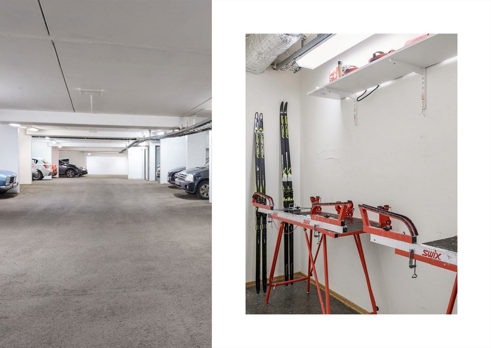 Det medfølger en biloppstillingsplass i oppvarmet garasje. Sameiet har også felles skibod. Galleribilde