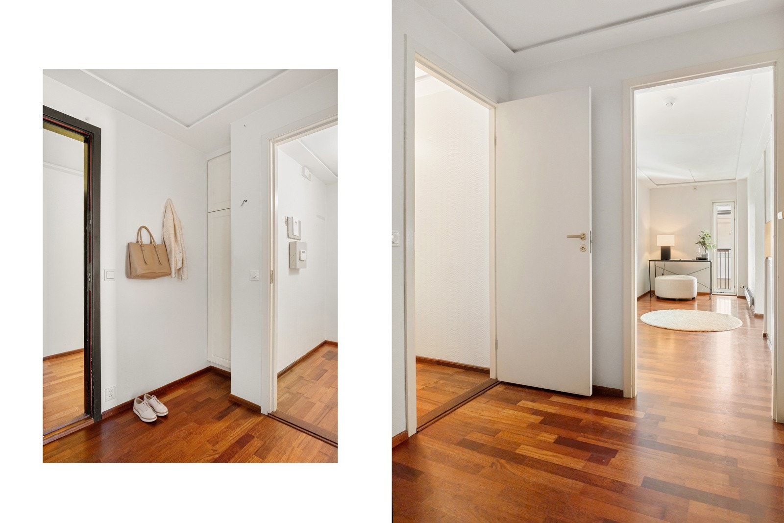 Fra et flott inngangsparti med heisadkomst ankommer du leilighetens lyse og innbydende entré som gir et svært godt førsteinntrykk av boligen. Galleribilde