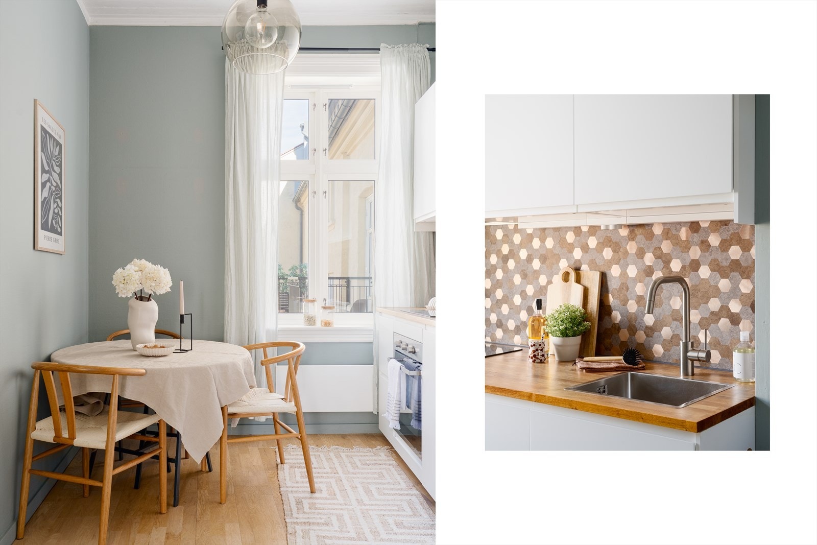 Ved vinduet er det plass til et hyggelig spisebord, som gjør kjøkkenet til en trivelig ramme for både hverdagsmåltider og morgenkaffen. Galleribilde
