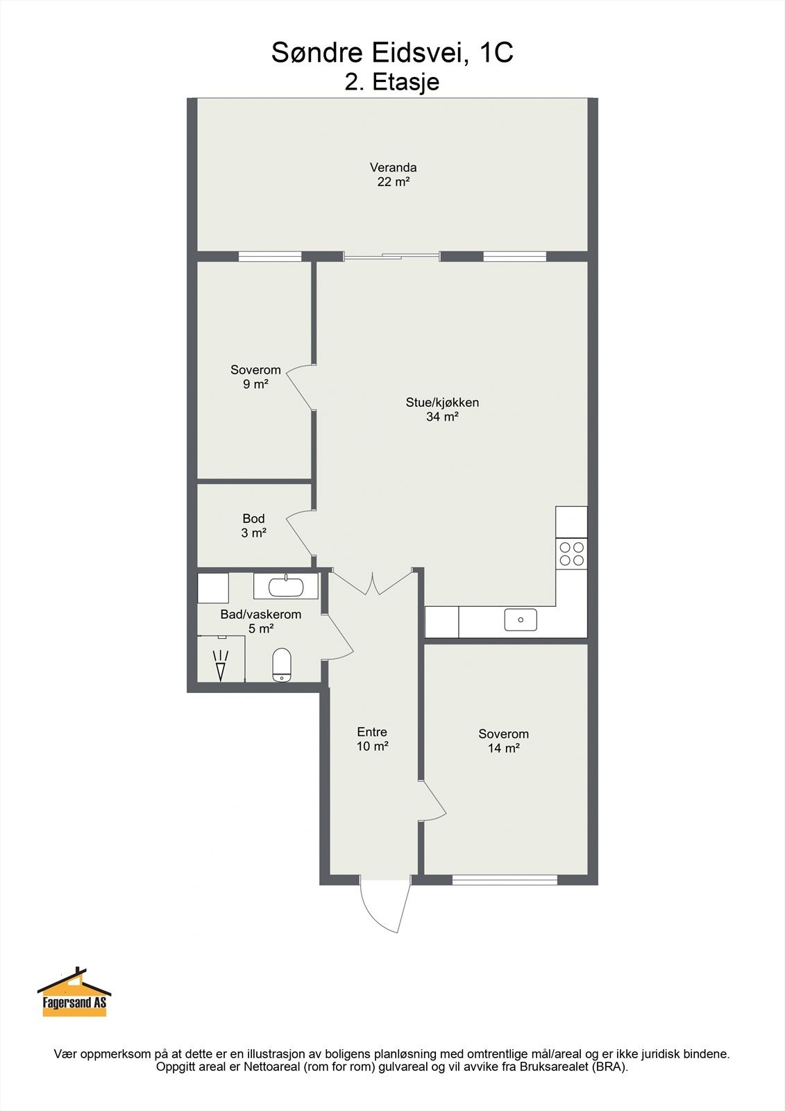 Leiligheten har en gjennomgående og godt fungerende planløsning med bl.a. 2 soverom, innvendig bod og et hyggelig, sosialt allrom. Galleribilde