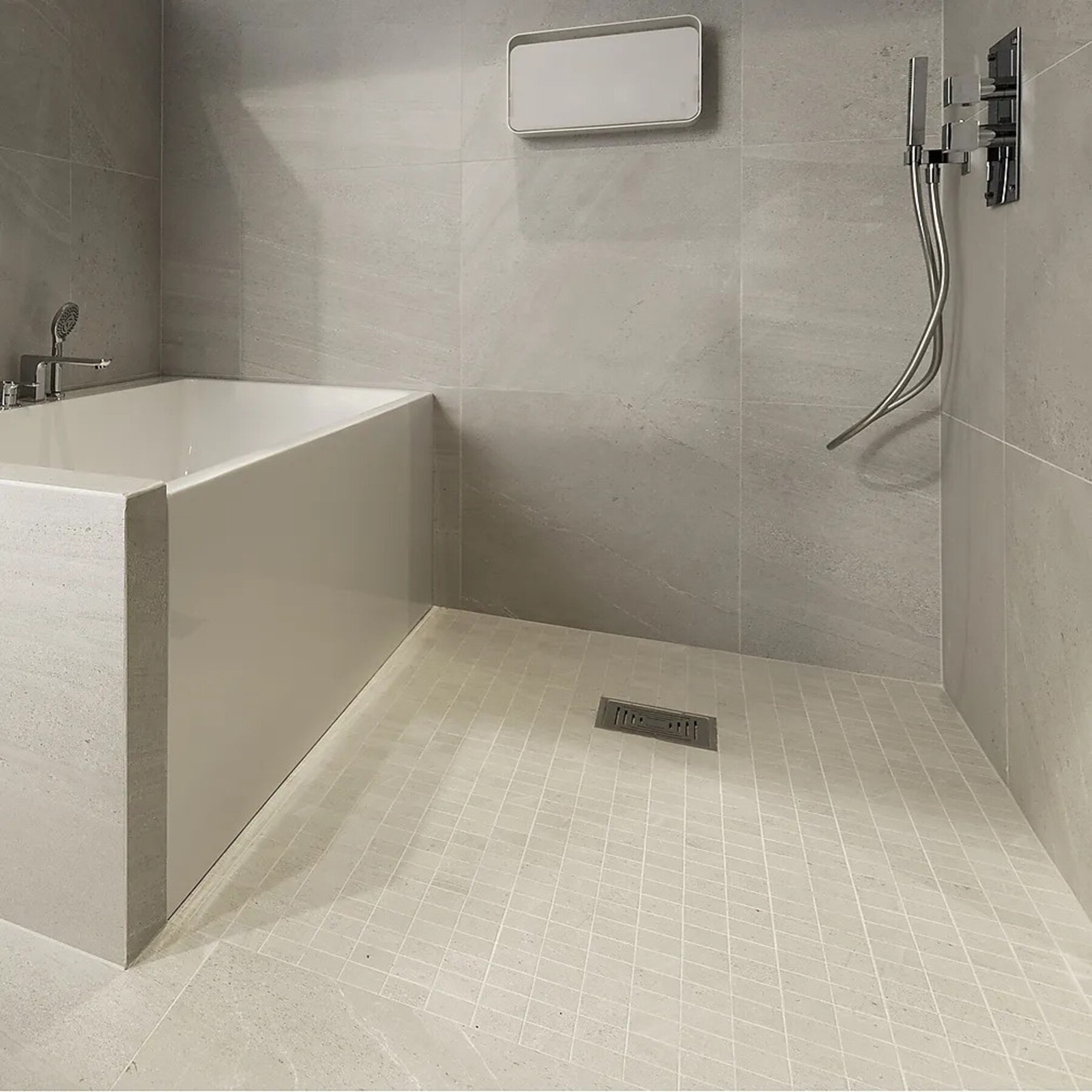 Nordic Stone Islanda 60 x 60 cm oppgraderte fliser på bad! Bilde hentet fra et annet bad med samme fliser Galleribilde