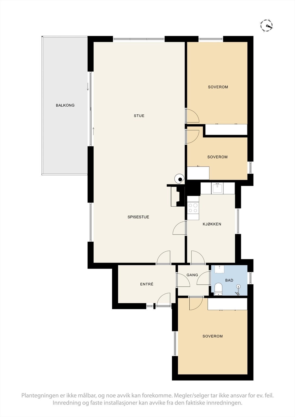 Hovedetasjen har et bruksareal på 109 m² og en praktisk planløsning med tre soverom, stue, kjøkken og bad. Galleribilde