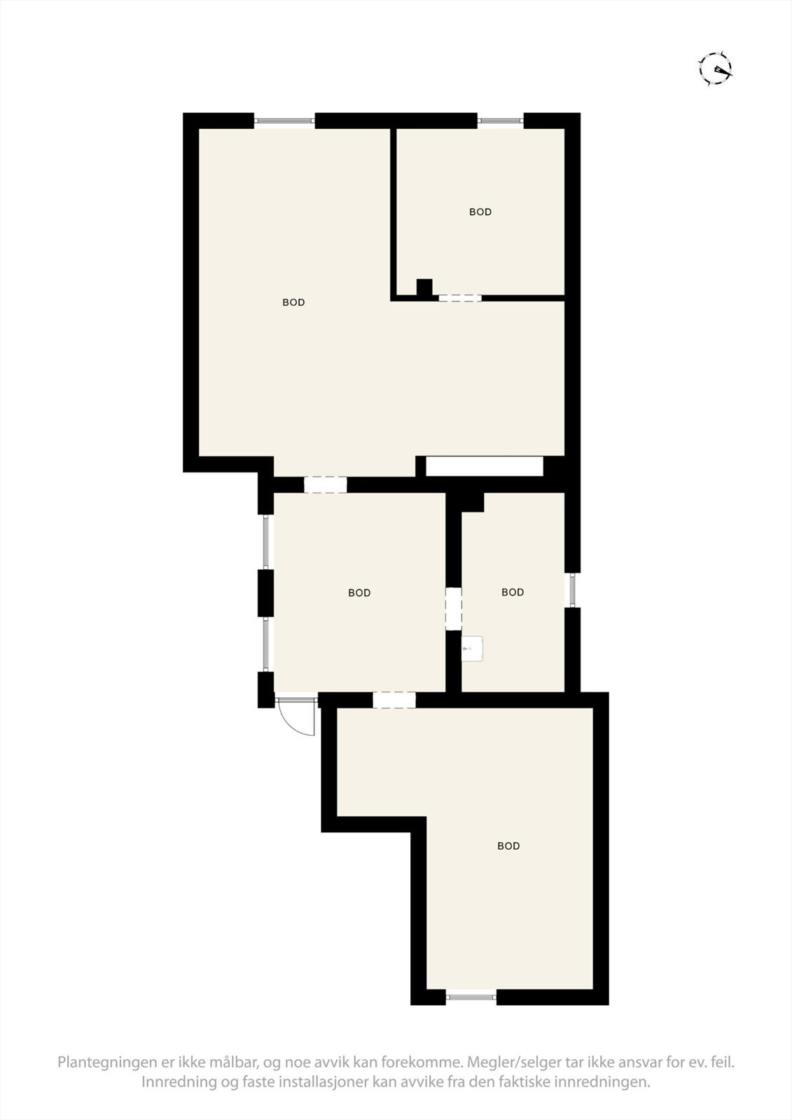 Kjelleretasjen består av uinnredede rom med et samlet areal på ca. 43 m², definert som eksternt bruksareal (BRA-e). Galleribilde
