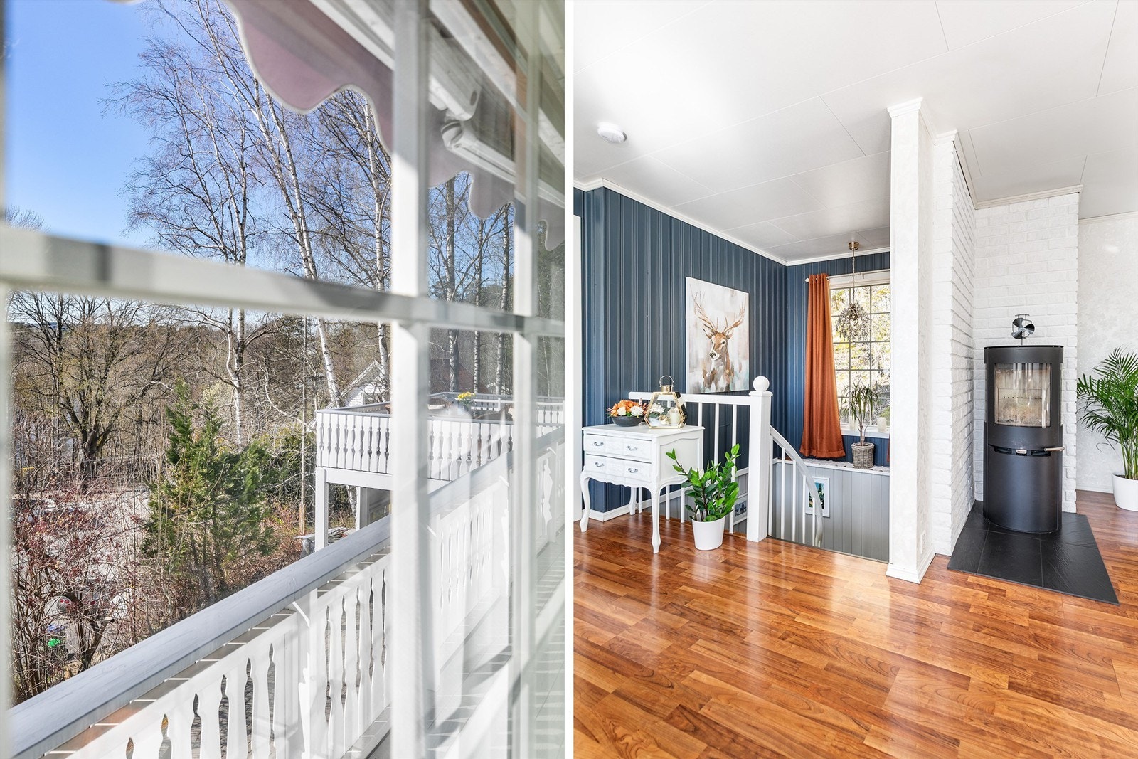 Fra hallen i underetasjen leder trappen rett opp til stuen i første. Vinduer i tre av stuens fire sider sikrer gode lysforhold. Galleribilde