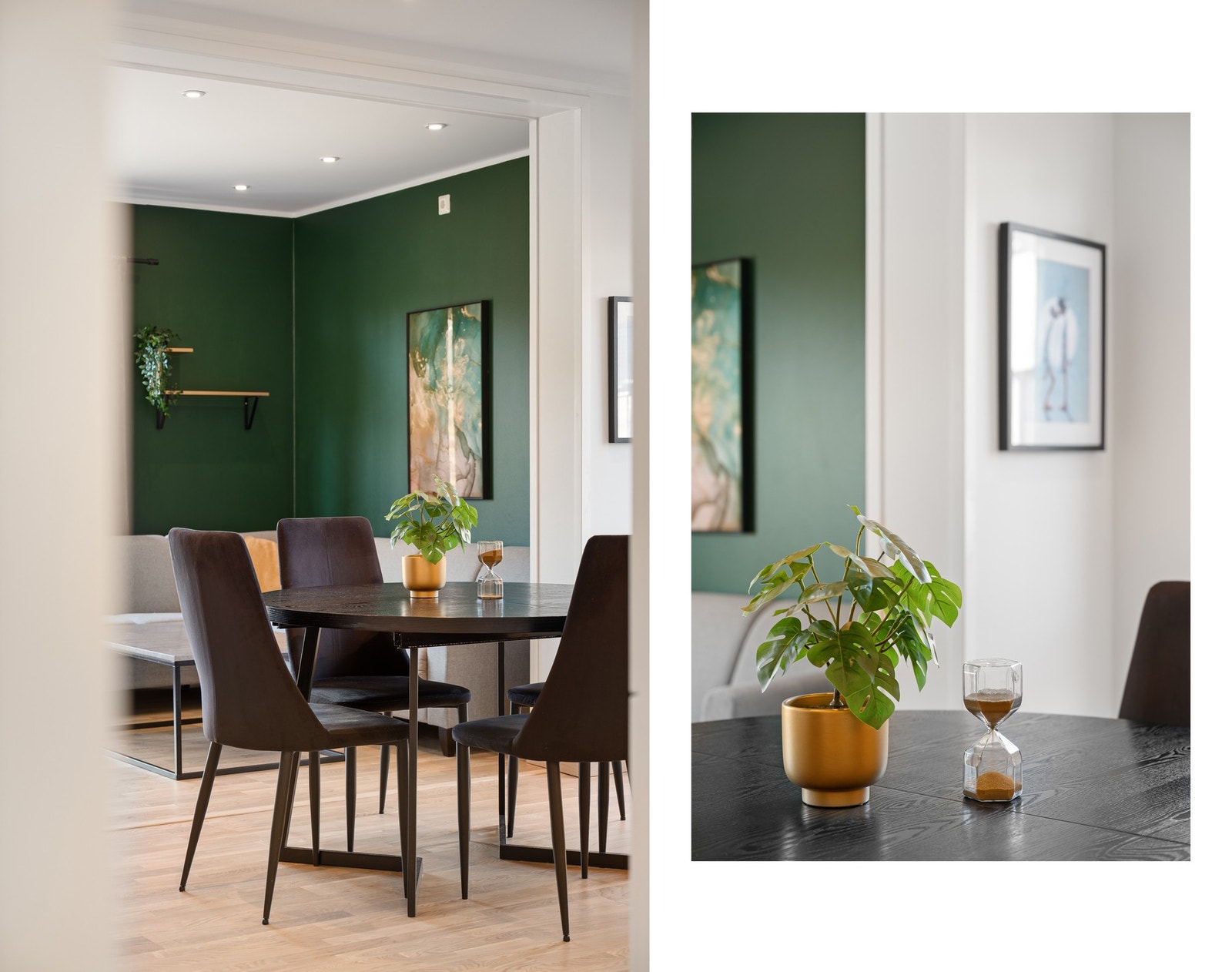 Rom for både sofagruppe og spisestue gir god fleksibilitet og mulighet for å invitere til middag Galleribilde