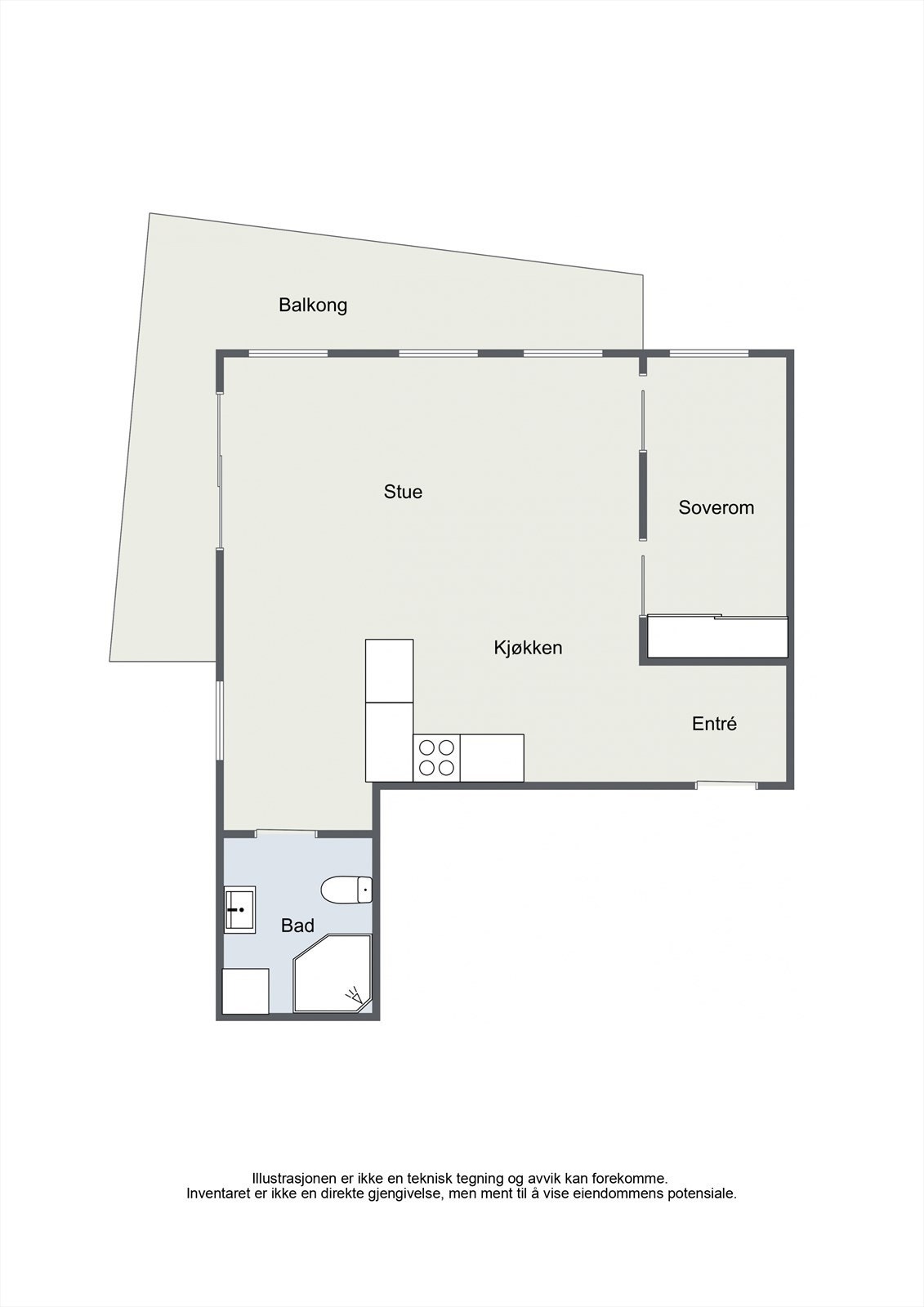 Leiligheten har en smart planløsning på 49 m². Galleribilde