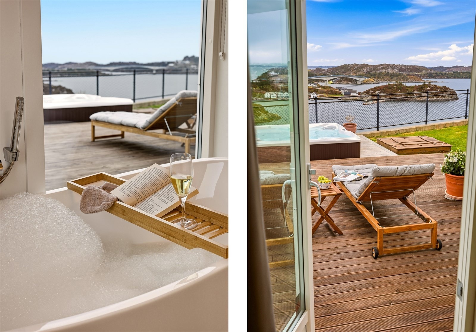 Hverdagsluksus med altandør fra hovedsoverommet, slik at man kan ta seg direkte herfra og til innfelt jacuzzi. Galleribilde