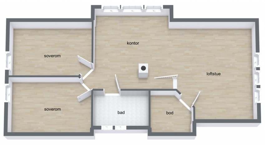 Loftetasjen byr på loftstue, bad, bod og 2 gode soverom. Galleribilde