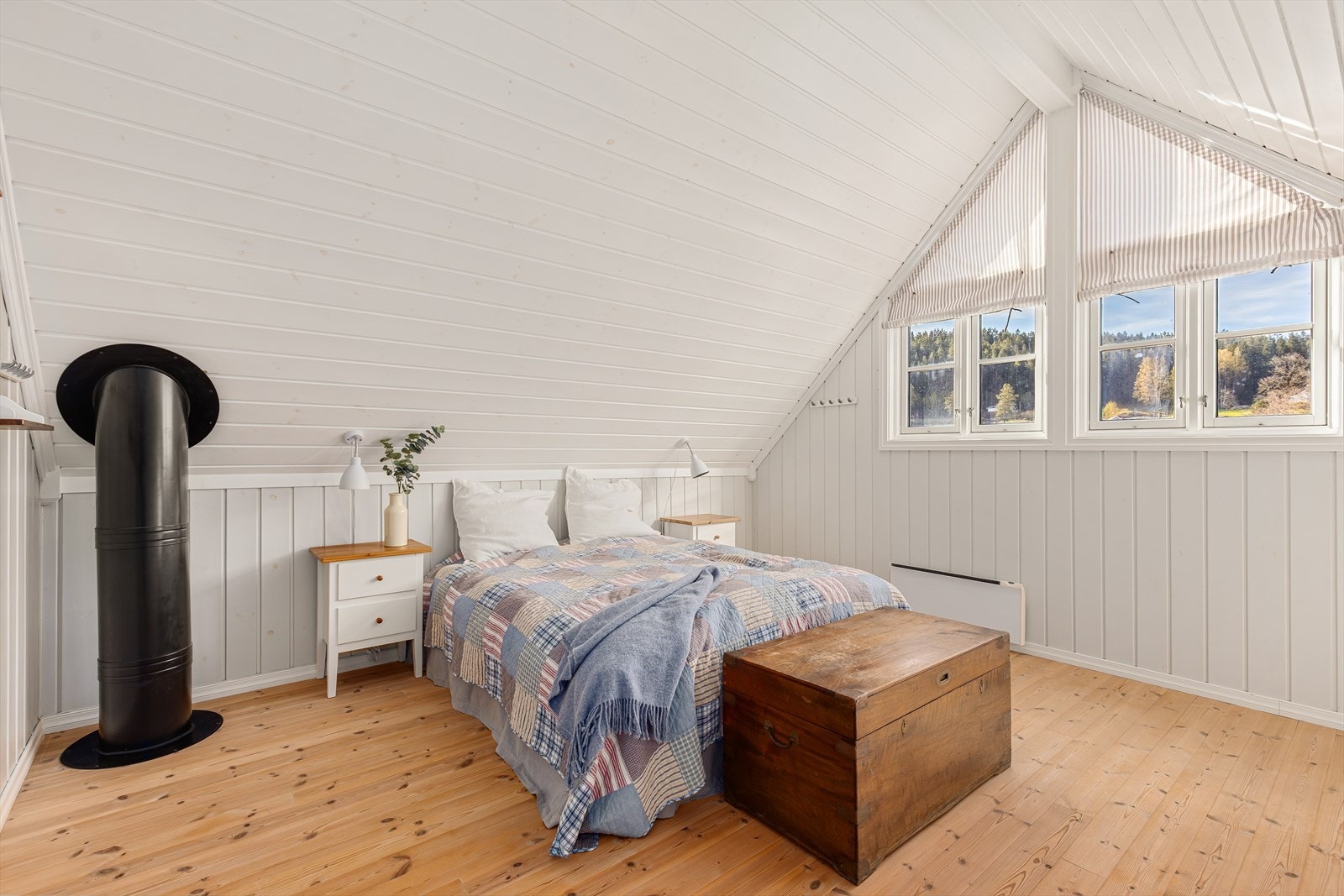 Soverommene er romslige med plassbygde senger på 2 av soverommene. Rommene har også god takhøyde. Galleribilde