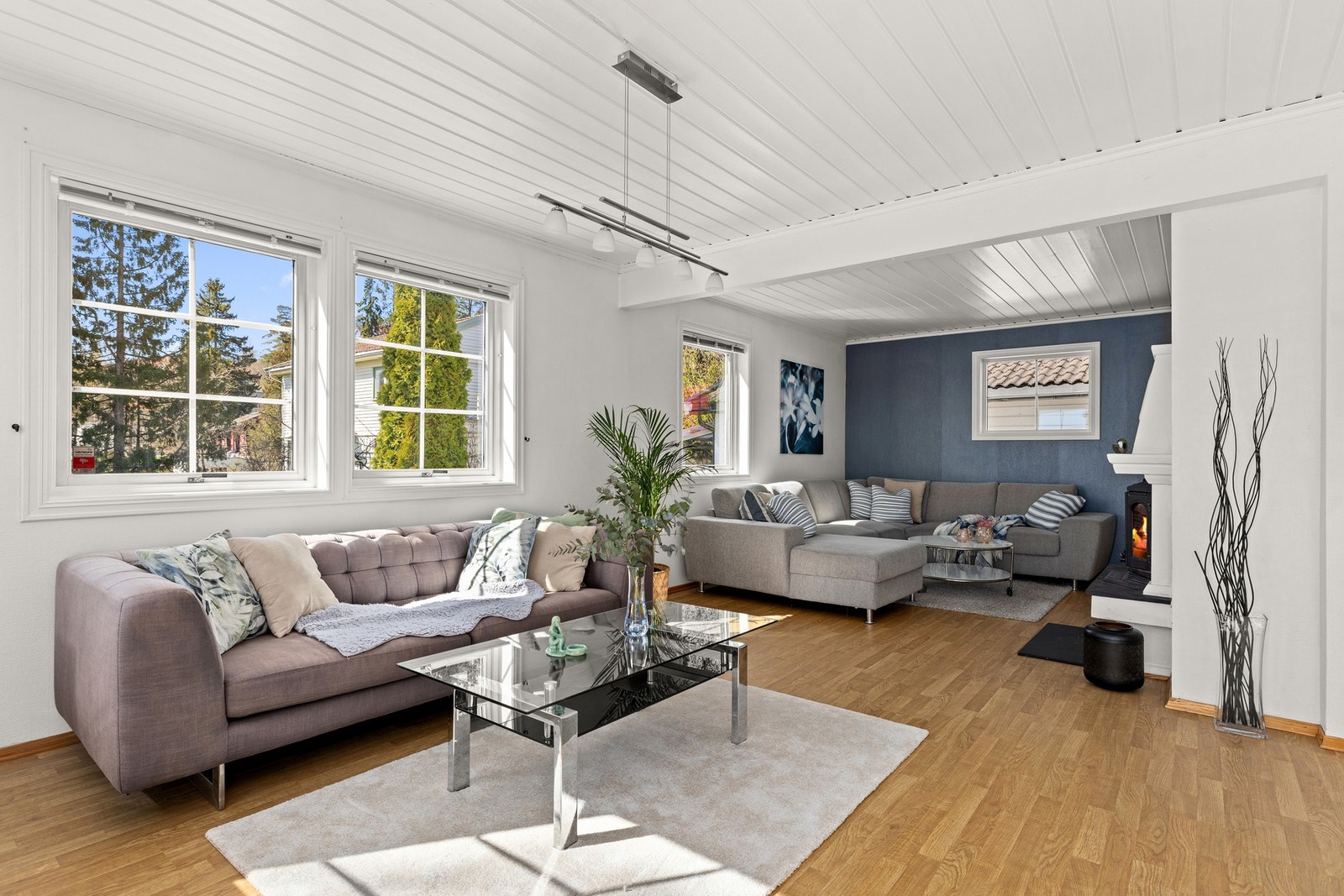 Sosial sone med naturlig plass til både sofa- og spisegruppe Galleribilde