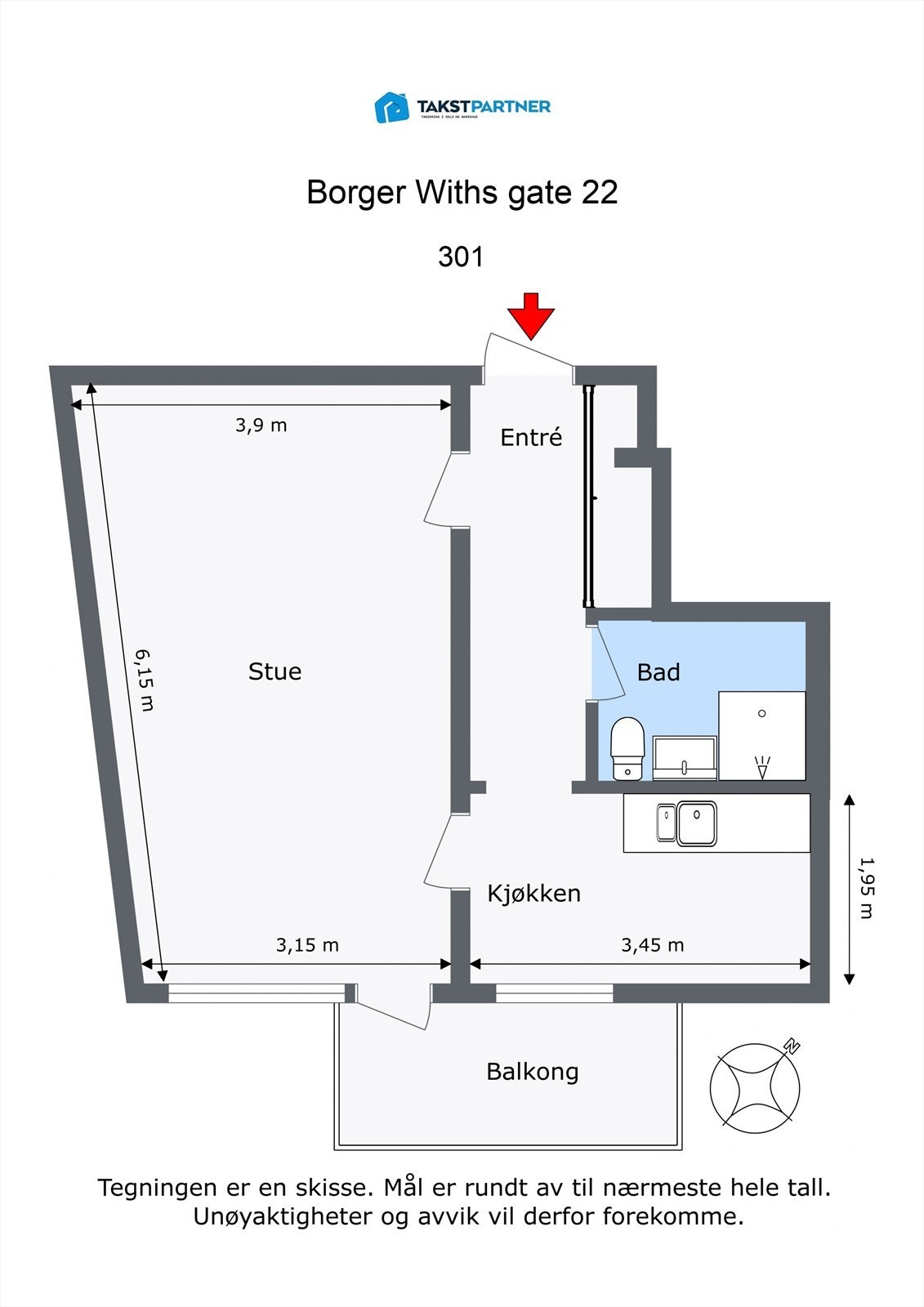 Plantegning (avvik kan forekomme). Det skal legges opp vann i stuen for å kunne flytte kjøkkenet og etablere et soverom i dagens kjøkkenrom. Galleribilde