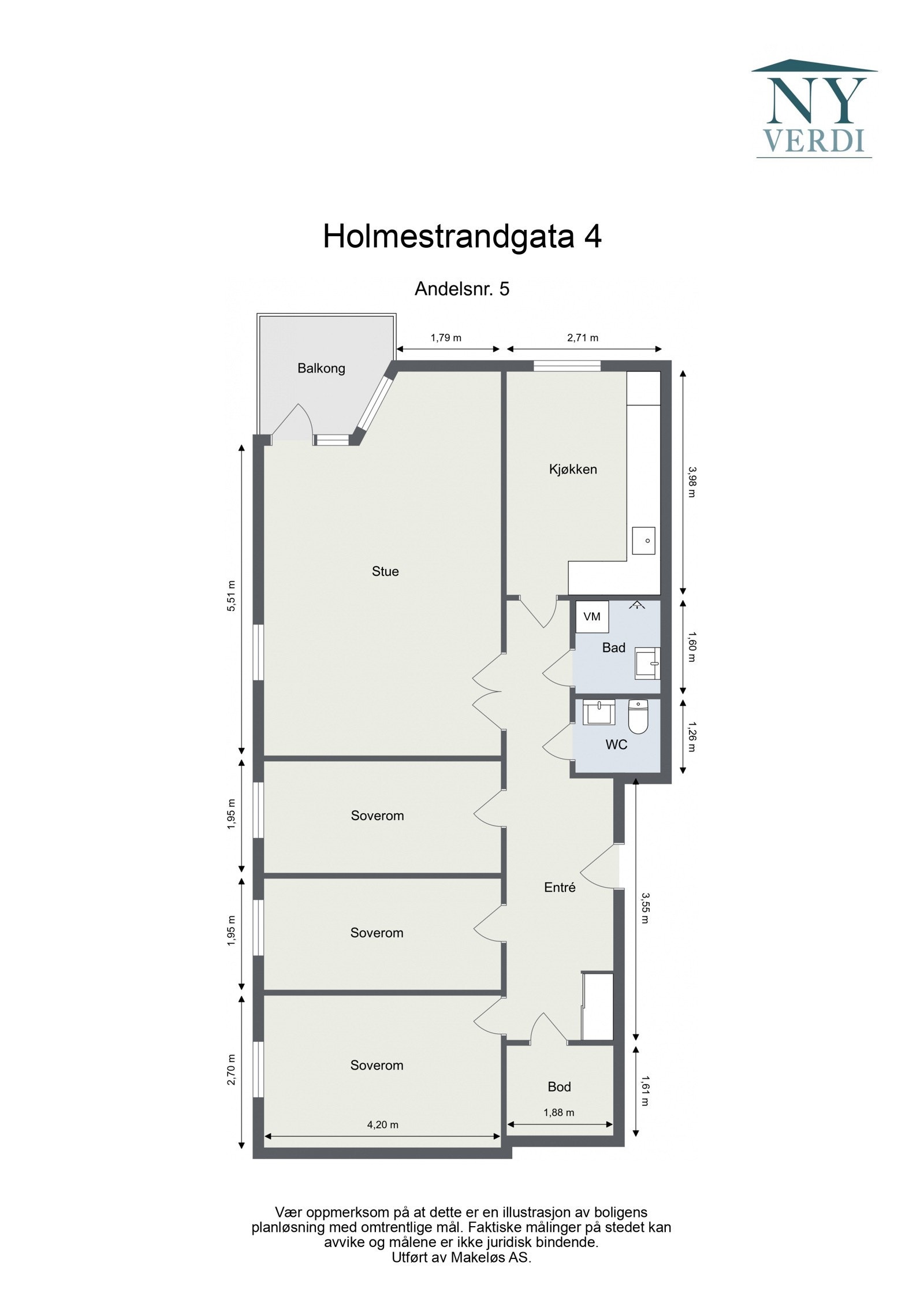Plantegning. I tillegg disponerer leiligheten en kjellerbod på ca. 1m². Heis i bygget. Galleribilde