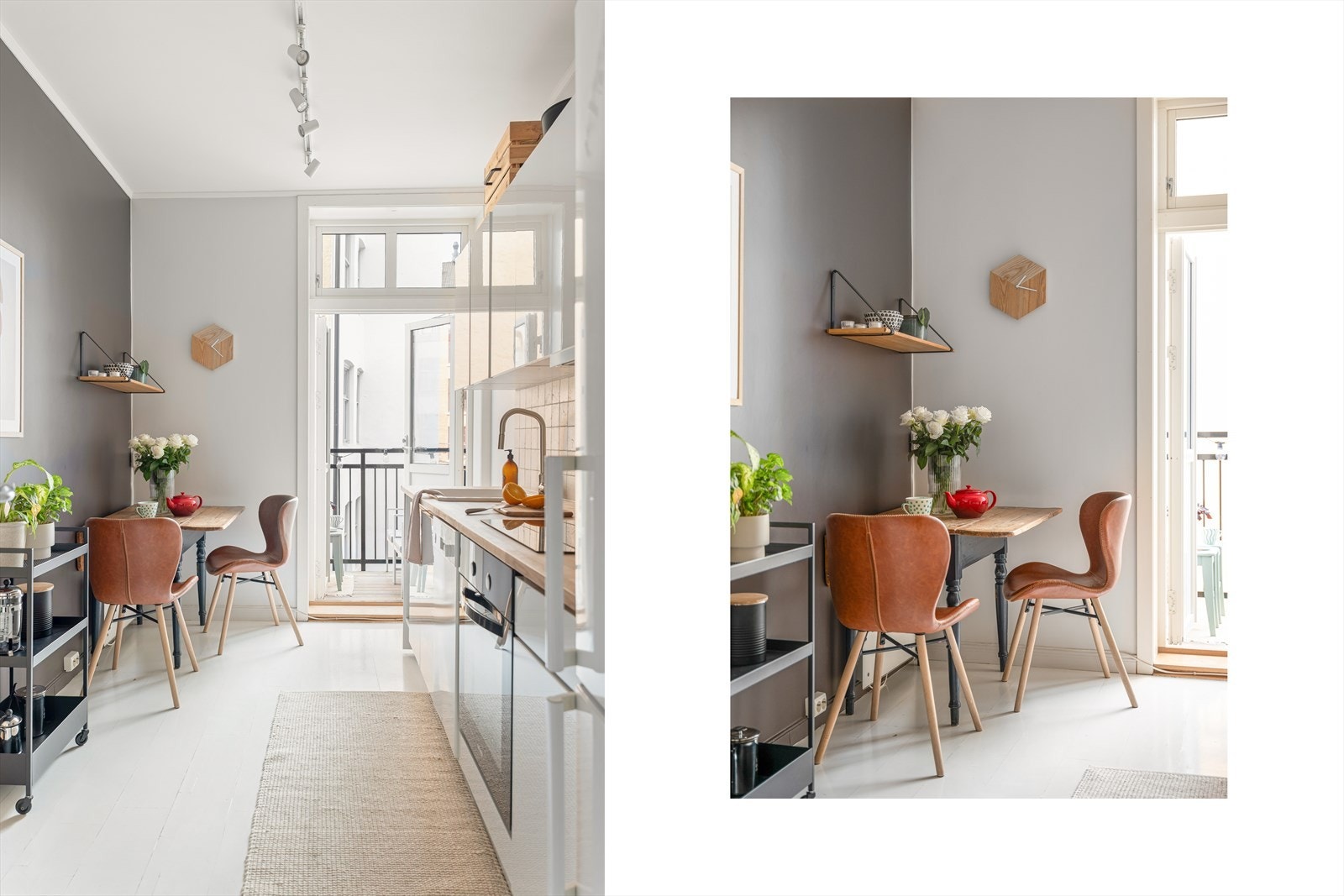 I tilknytning til kjøkkenet er det plass til et lite spisebord for raske måltider. Galleribilde
