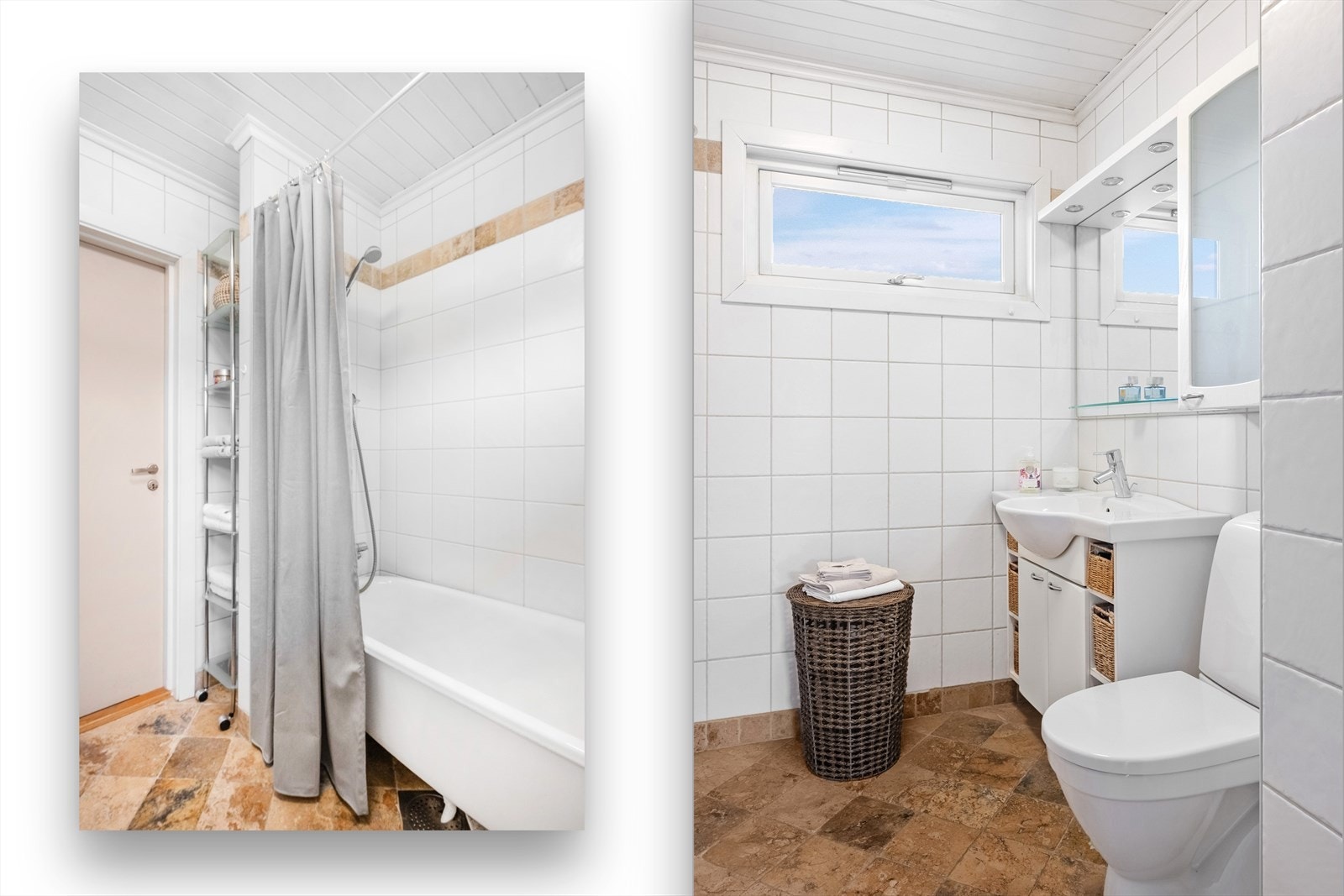 Badet fra 2006 har flislagte overflater og gulvvarme. Galleribilde