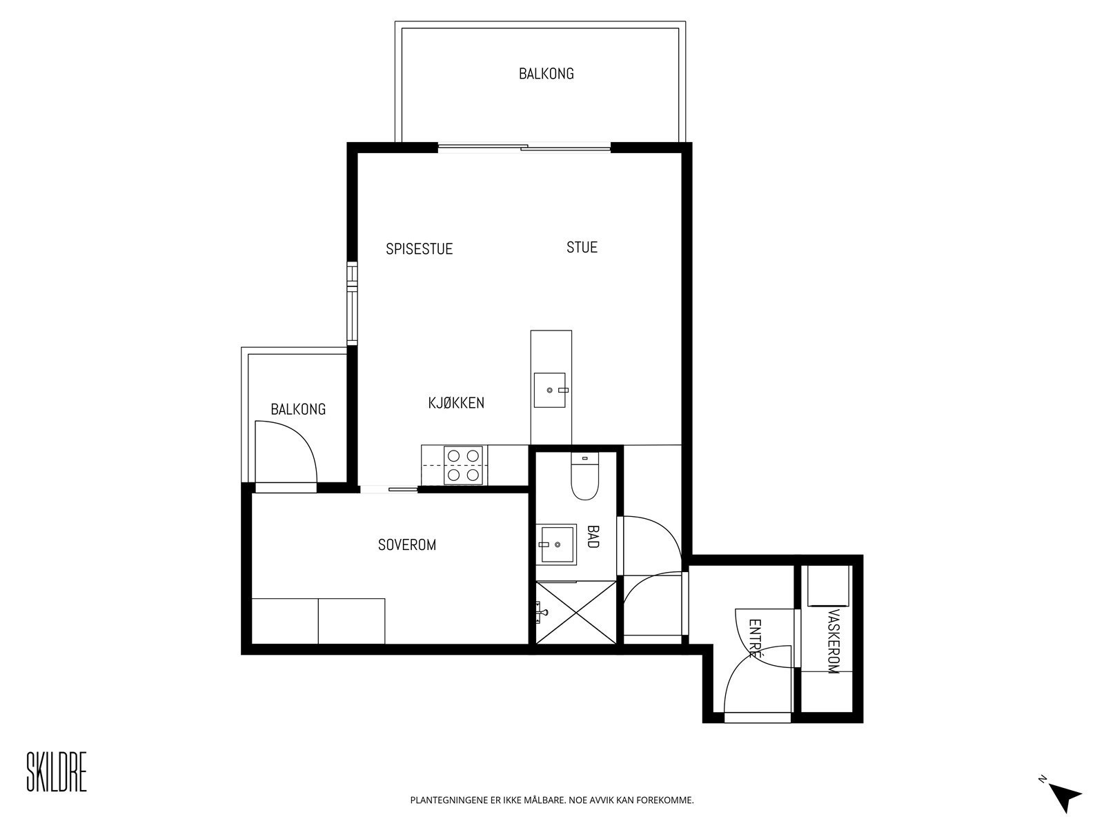 Leiligheten har en arealeffektiv planløsning på 42 m² BRA-i, med to balkonger og en praktisk intern bod. Galleribilde