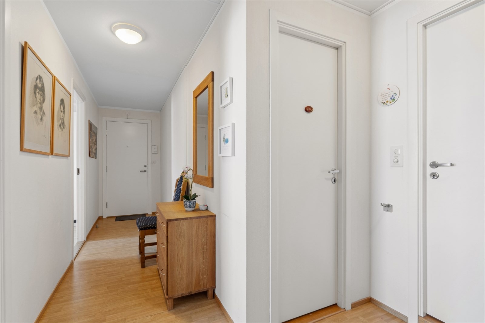 Entréen og den tilstøtende gangen binder leiligheten sammen og gir tilgang til alle rom. Galleribilde