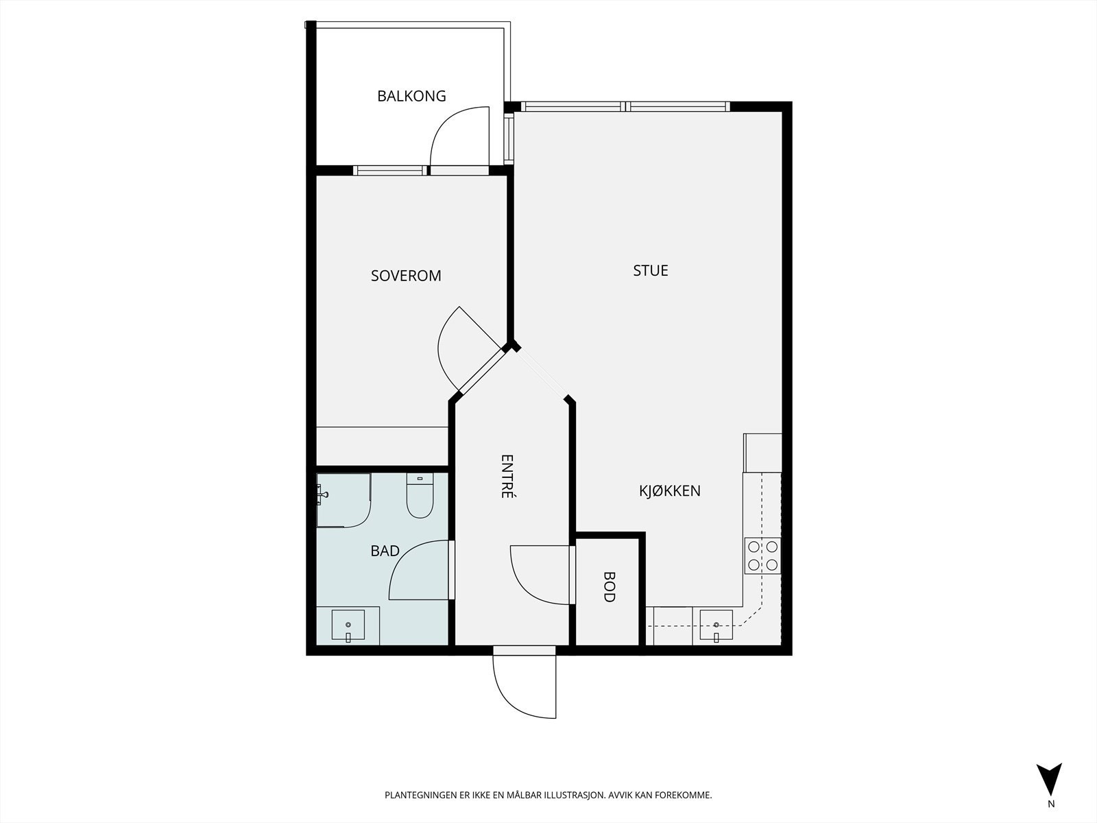 Leiligheten har en arealeffektiv planløsning på 58 m² BRA, som inkluderer en praktisk innvendig bod. I tillegg medfølger to eksterne boder i kjeller og på loft. Galleribilde