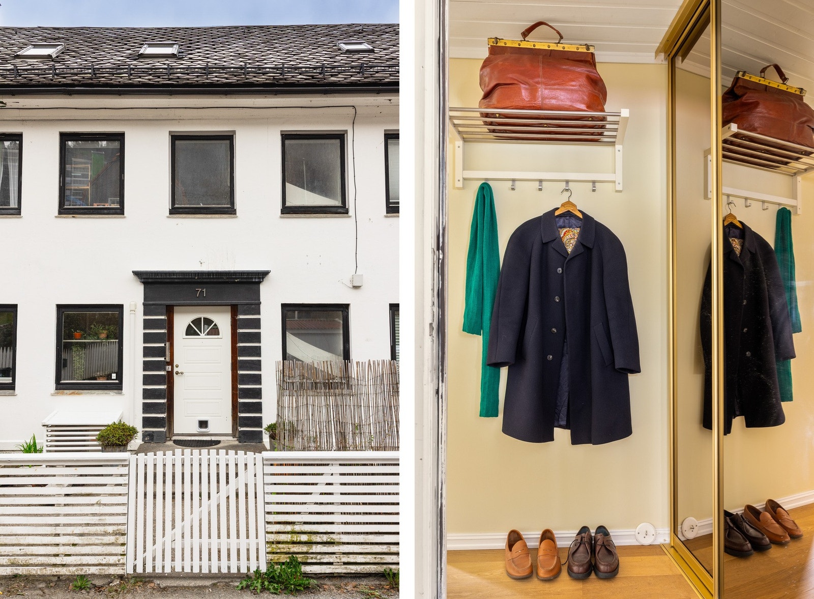 Her er det godt med oppbevaringsplass til yttertøy og sko i en praktisk skyvedørsgarderobe. Galleribilde