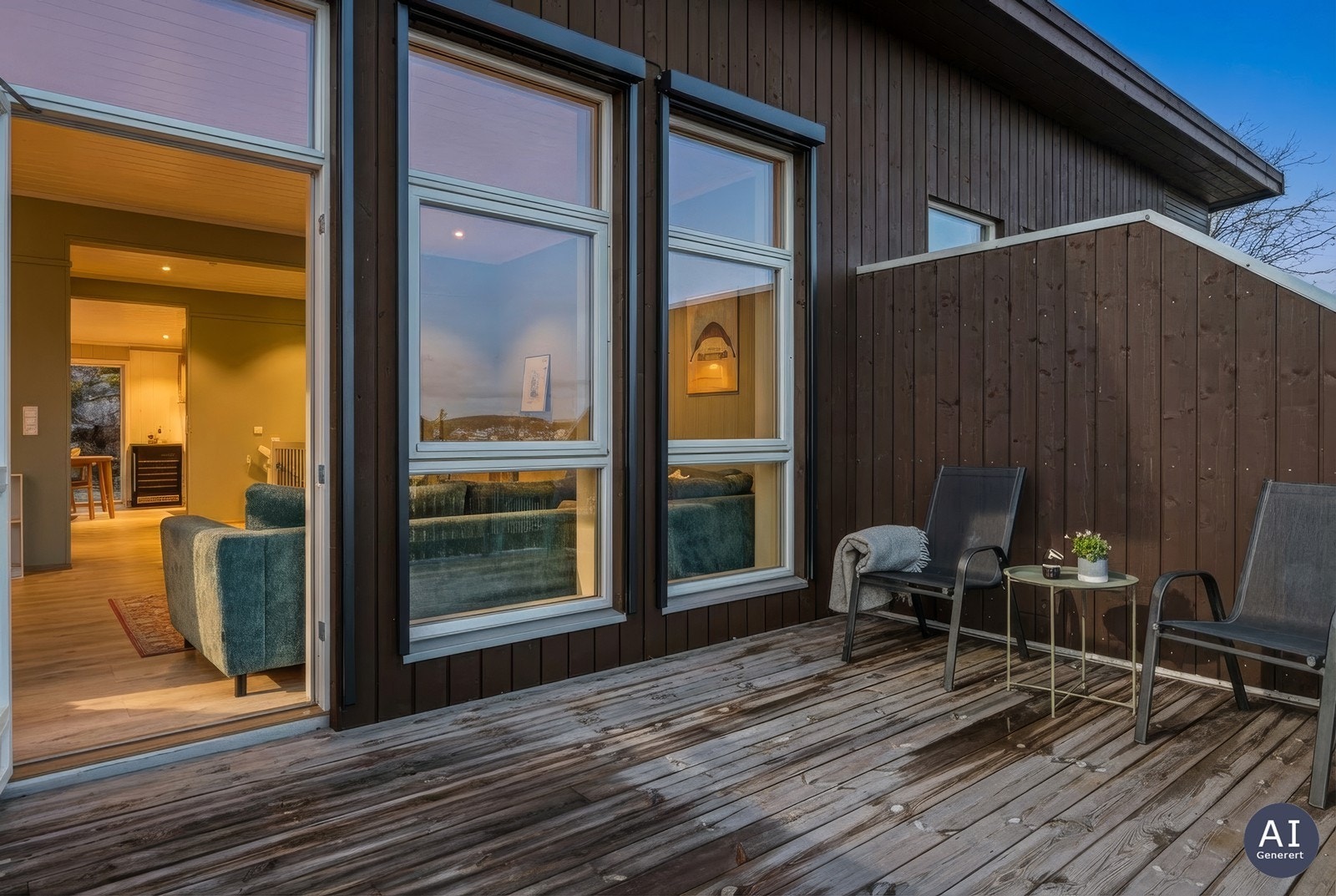 Fra stuen er det utgang til en veranda på 12 m². Vinduene har screens. Galleribilde