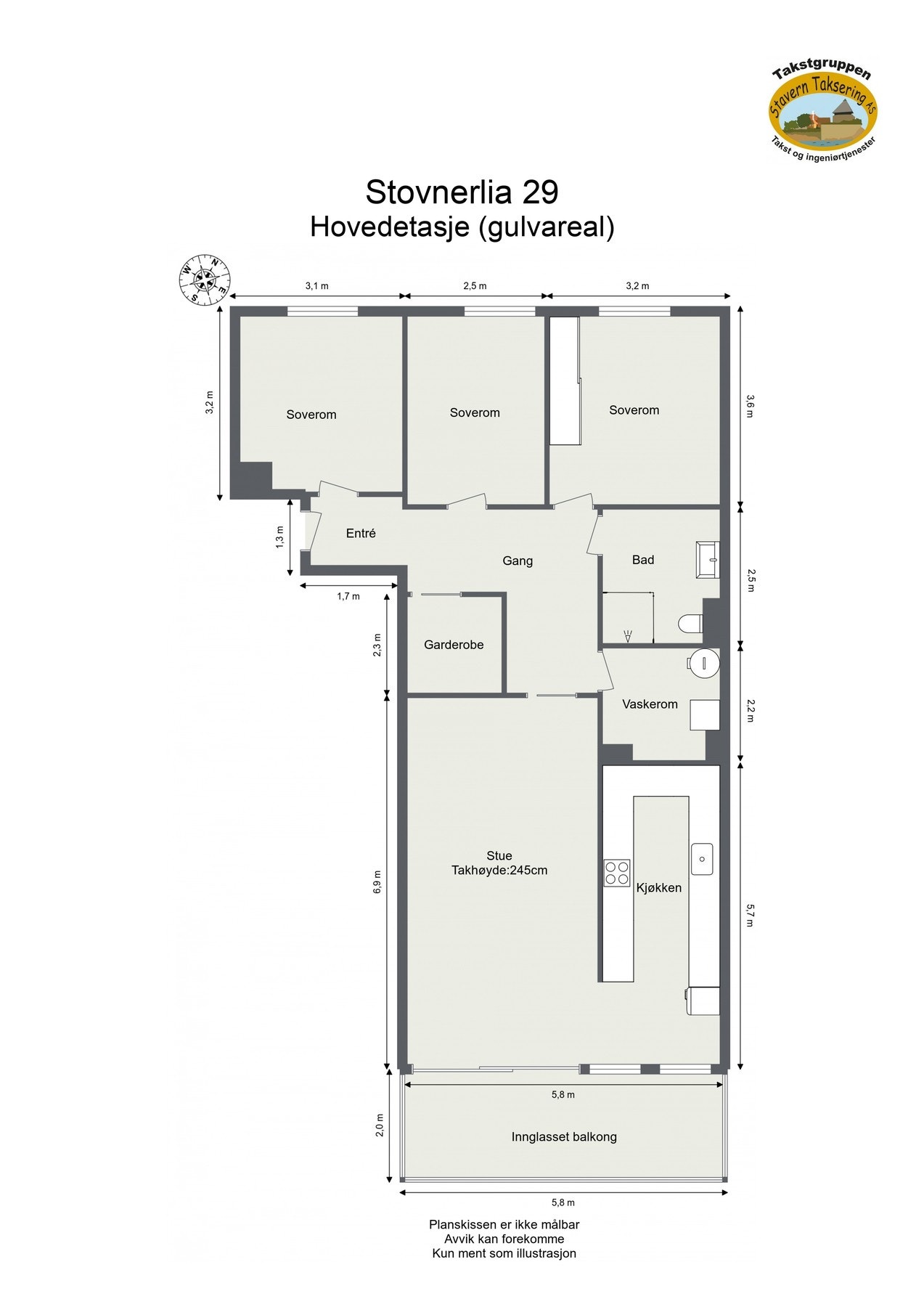 Målsatt plantegning. I tillegg medfølger en kjellerbod på 2m2 og utebod på 2m2. Galleribilde