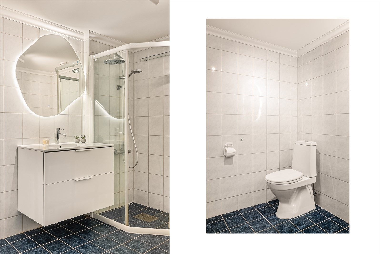 Badet er helfliset med varmekabler i gulvet. Galleribilde