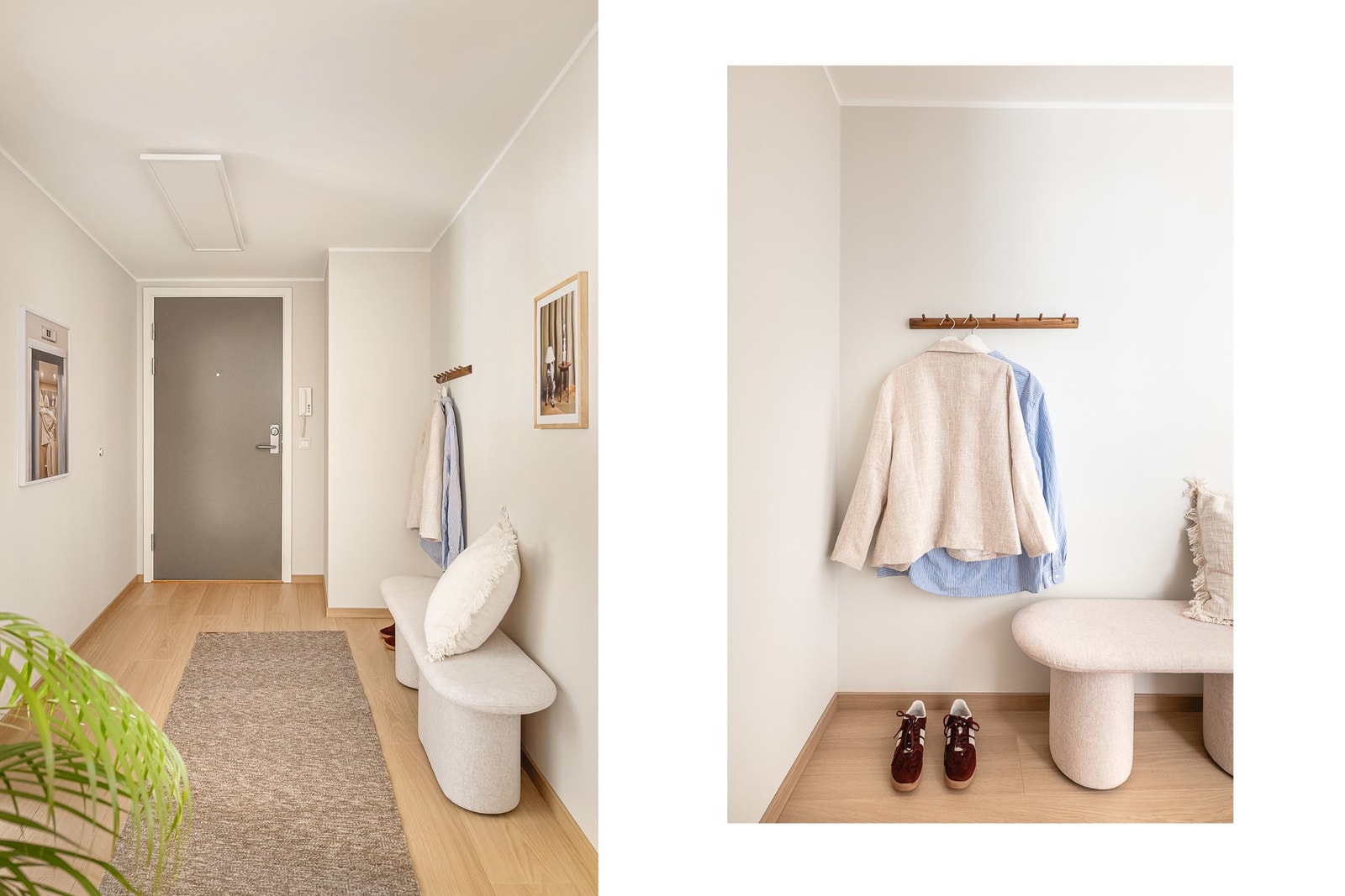 Gangen er romslig og har god plass til en skyvedørsgarderobe. Her er det også lagt nytt gulv og lister. Galleribilde