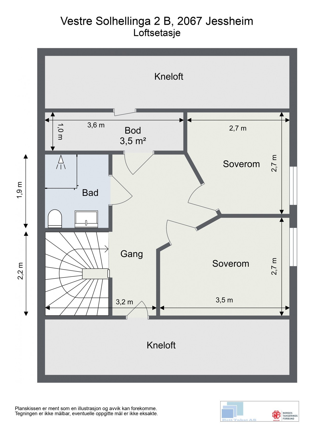Plantegning loftetasje. (2. etasje er ikke godkjent som bruksareal. Se salgsoppgave for ytterligere informasjon.) Galleribilde
