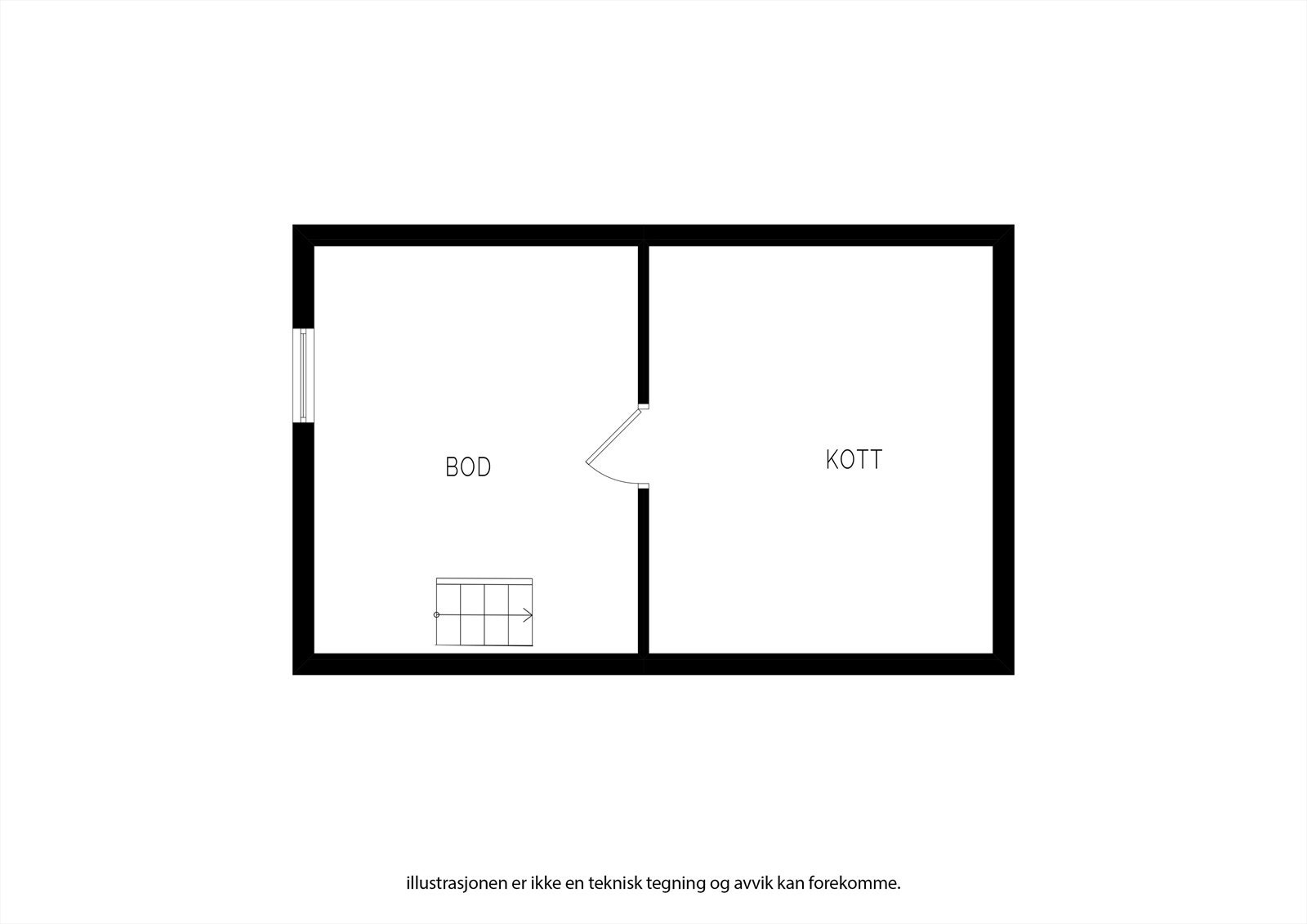 Loftsetasjen gir verdifull lagringsplass, fordelt på bod og kott. Galleribilde