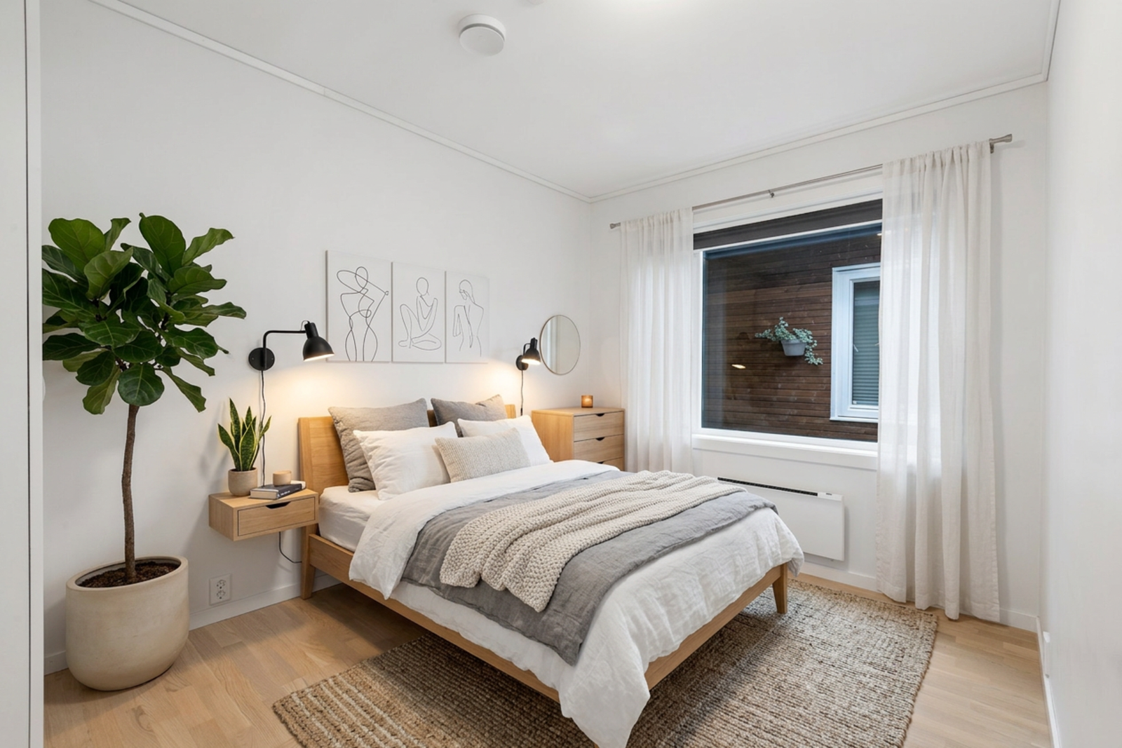 Ett av to soverom. Dette rommet er brukt som hovedsoverom og har direkte tilgang til bod.
Lyssetting/solforhold i foto er redigert med KI og det tas forbehold om eventuelle feil Galleribilde