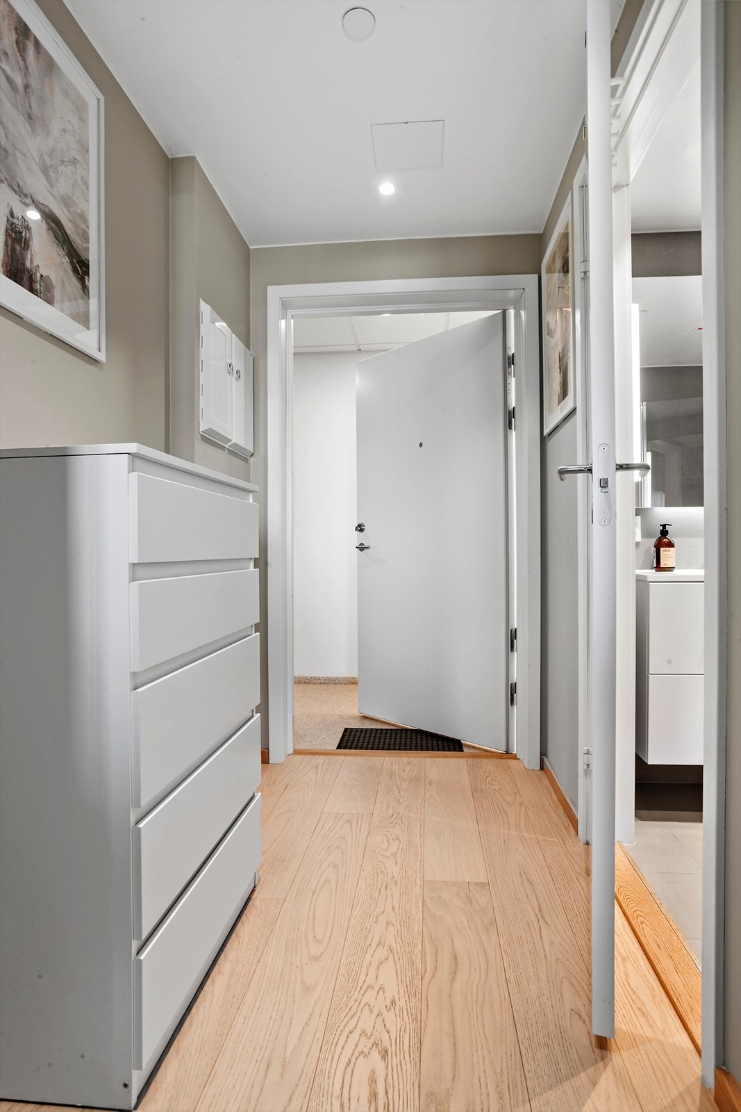 Entréen har parkett på gulv og downlights i himling. Galleribilde