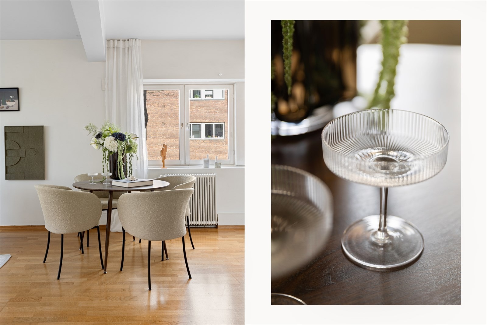 Detaljer fra spiseplassen, som er en naturlig del av den åpne løsningen. Galleribilde