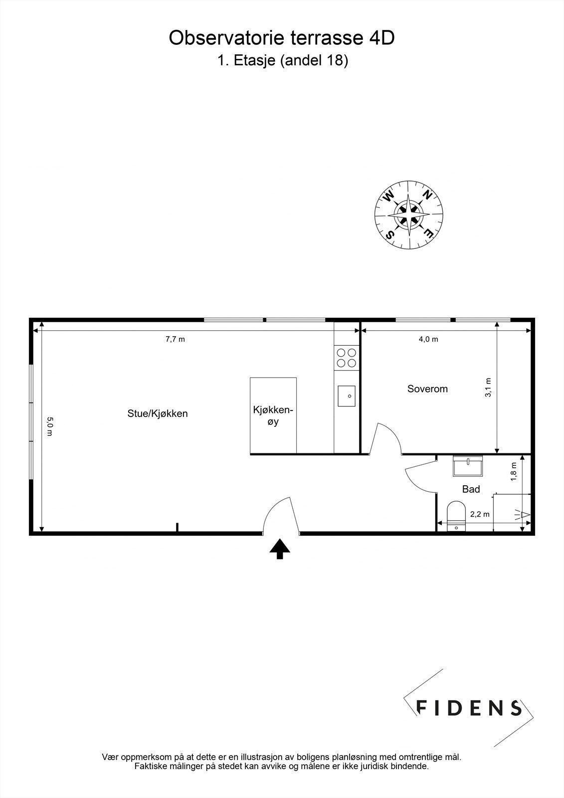 Leiligheten har en arealeffektiv planløsning med en sosial sone og et adskilt, privat soverom. I tillegg medfølger en kjellerbod på 5 m². Galleribilde