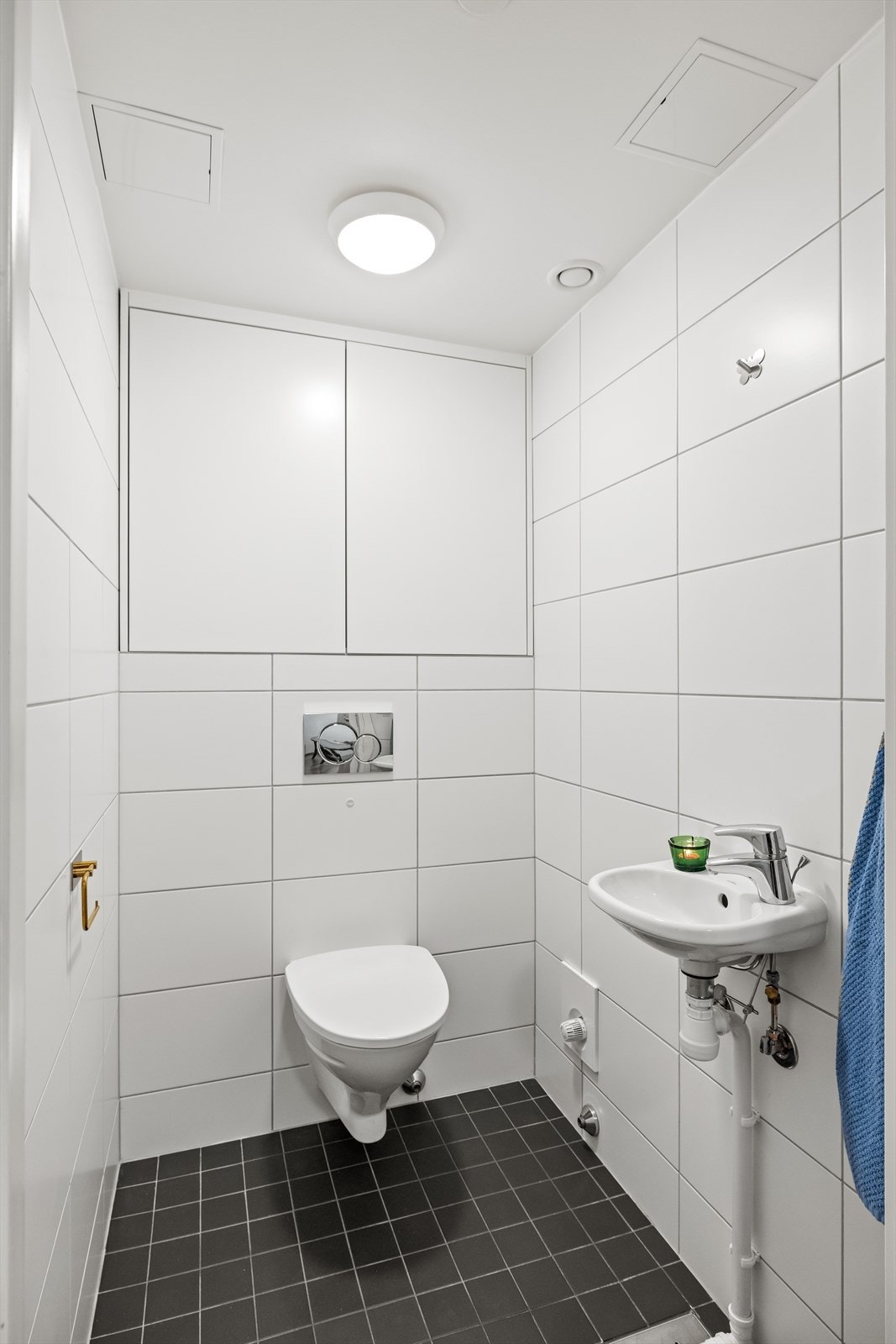 I tillegg til badet har leiligheten et praktisk, separat toalettrom med vegghengt toalett og servant. Galleribilde