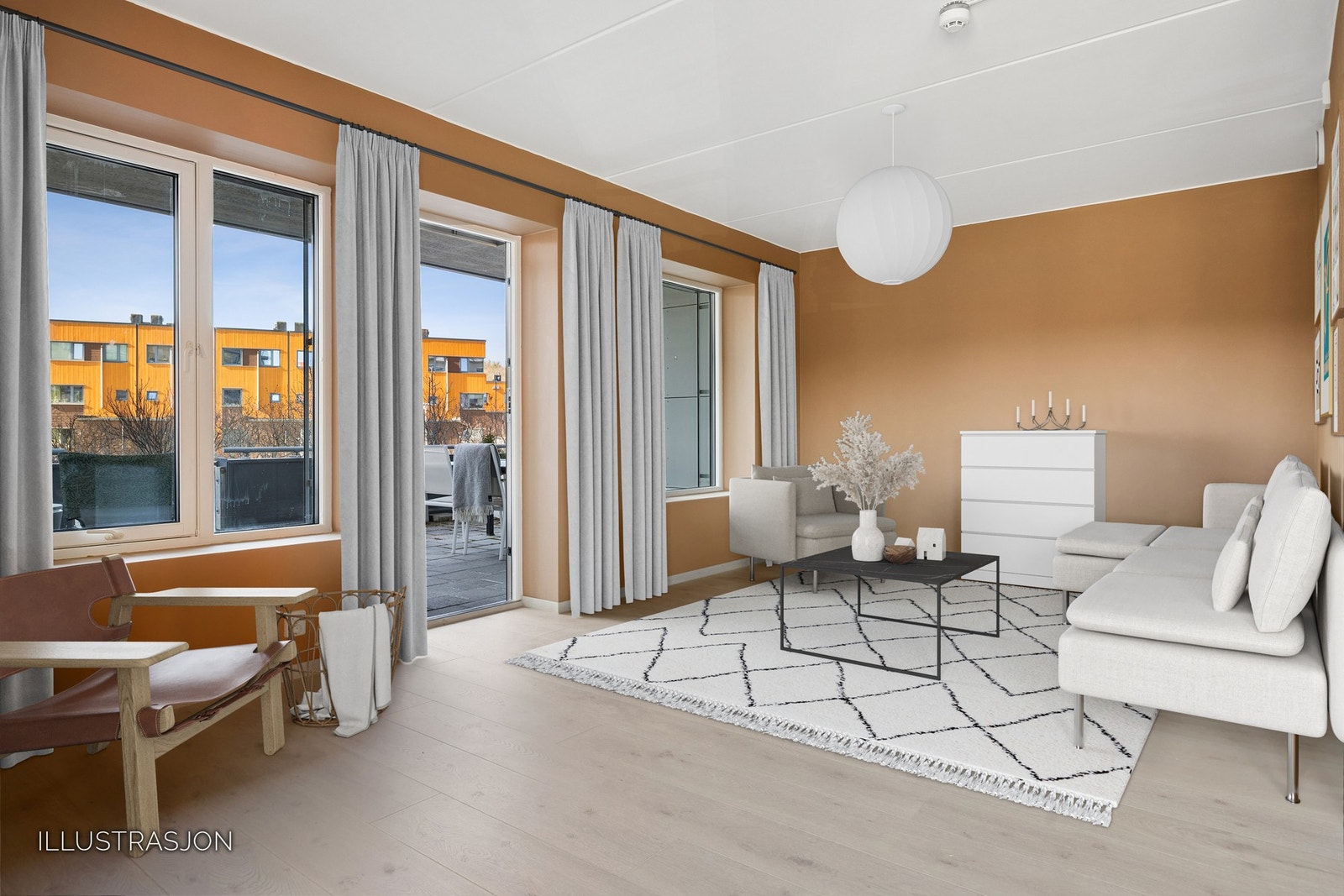 Stuen har god plass til sofagruppe og spisegruppe. Galleribilde