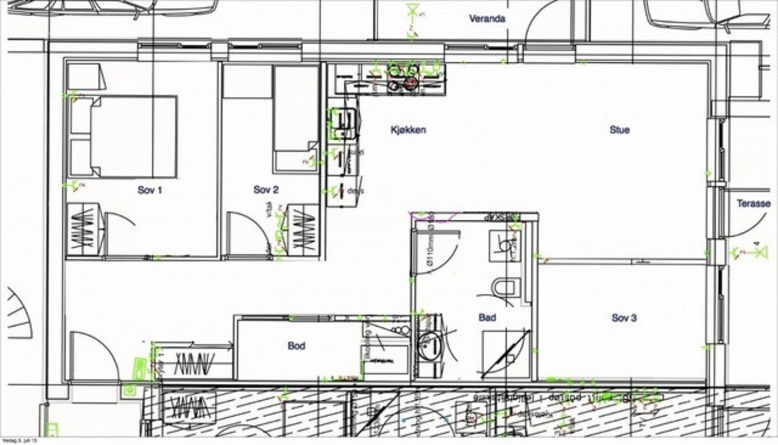 Alternativ planløsning med 3 soverom. Galleribilde