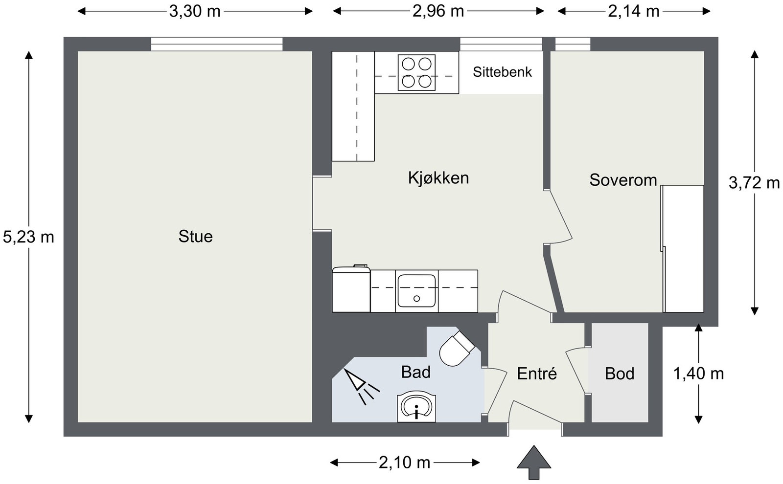 For en ekstra liten oversikt får du først se plantegningen over leiligheten. Galleribilde