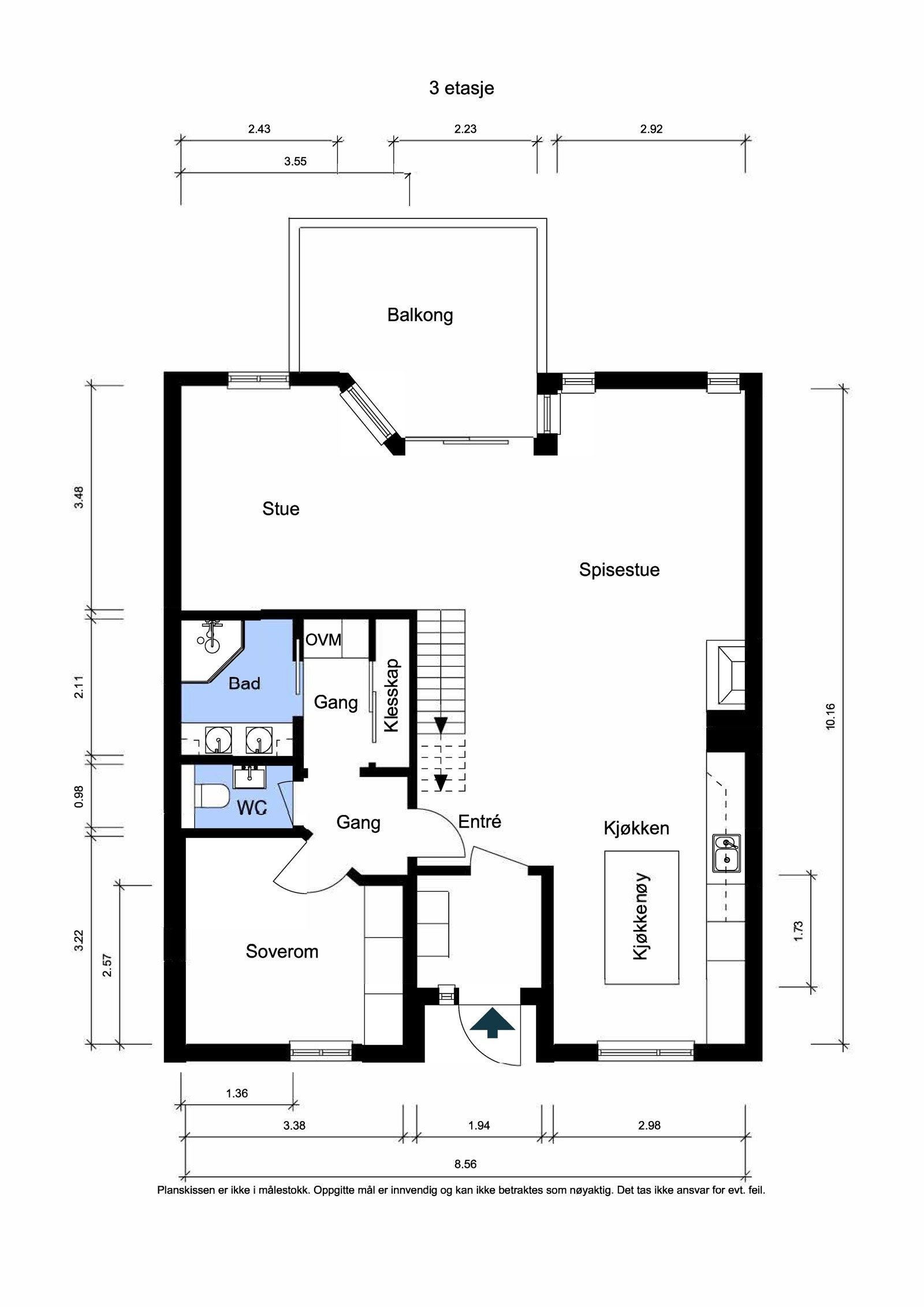 Plantegning for hovedplan (3.etasje). Galleribilde